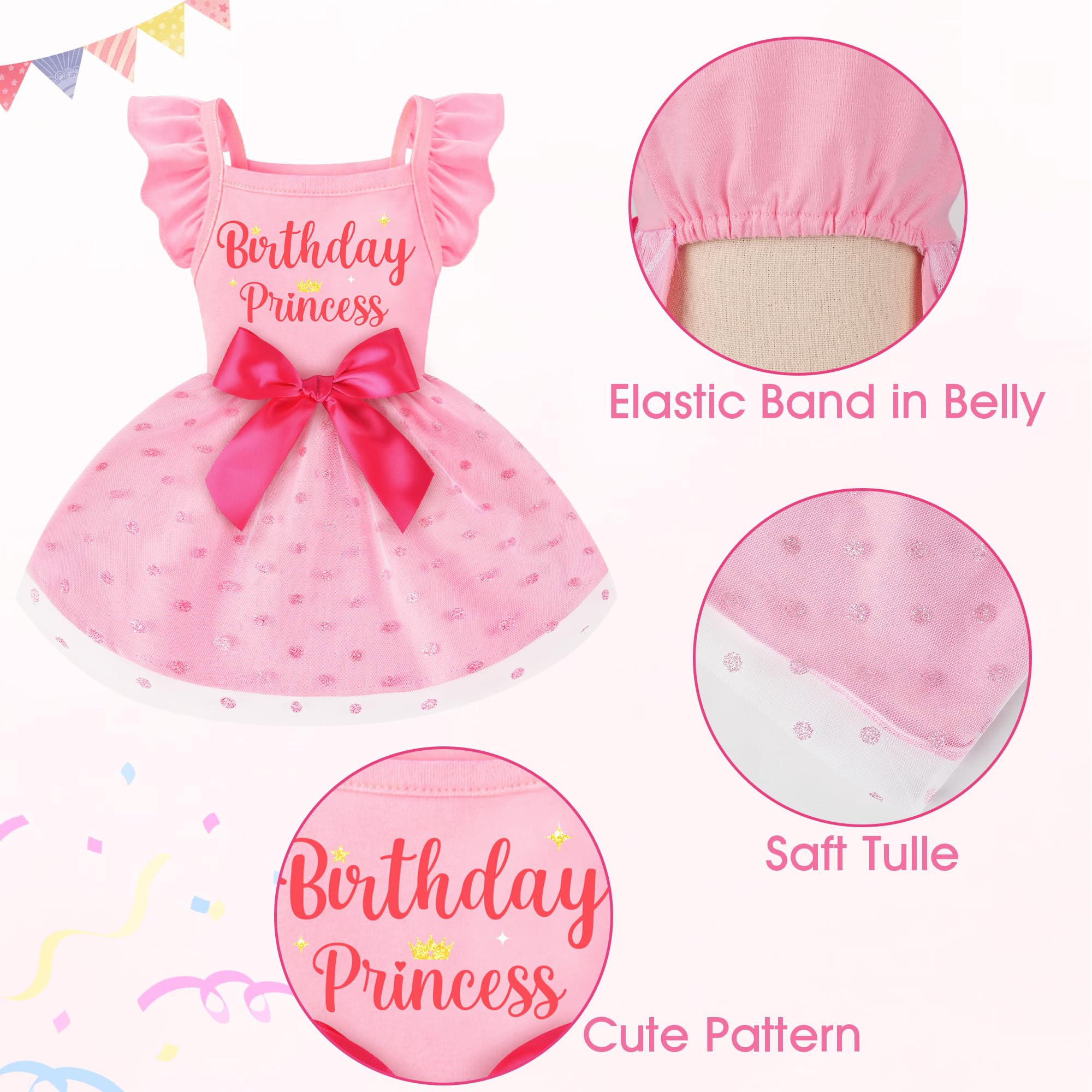 Dog Dress for Small Dogs Girl Ruffle Sleeves Bowknot Slip Dress Birthday Holiday Outfit for Small Medium Dogs Cats Pets - 4