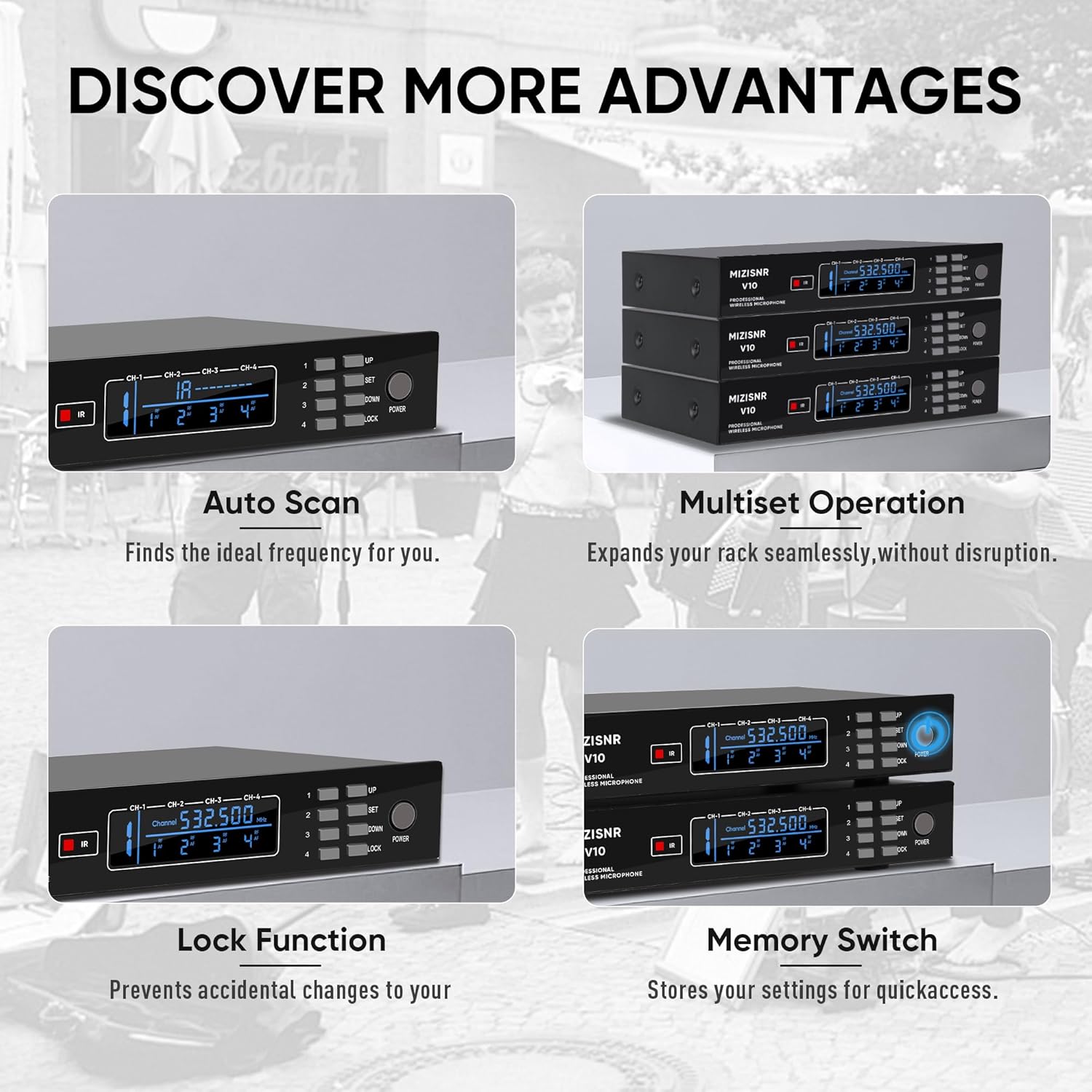 4 Channel Wireless Lapel Microphone, Set of 4 Headset & Lavalier Mics with 4x50 Adjustable Frequency UHF Metal Receiver, 300ft Range Microphone System for Church, Karaoke, Preaching, Wedding - Image 4