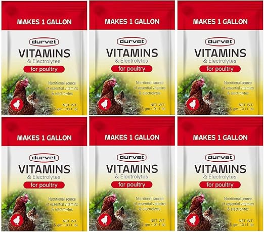 Durvet 6 Pack of Vitamins and Electrolytes for Poultry, 5 Grams, Makes 6 Gallons