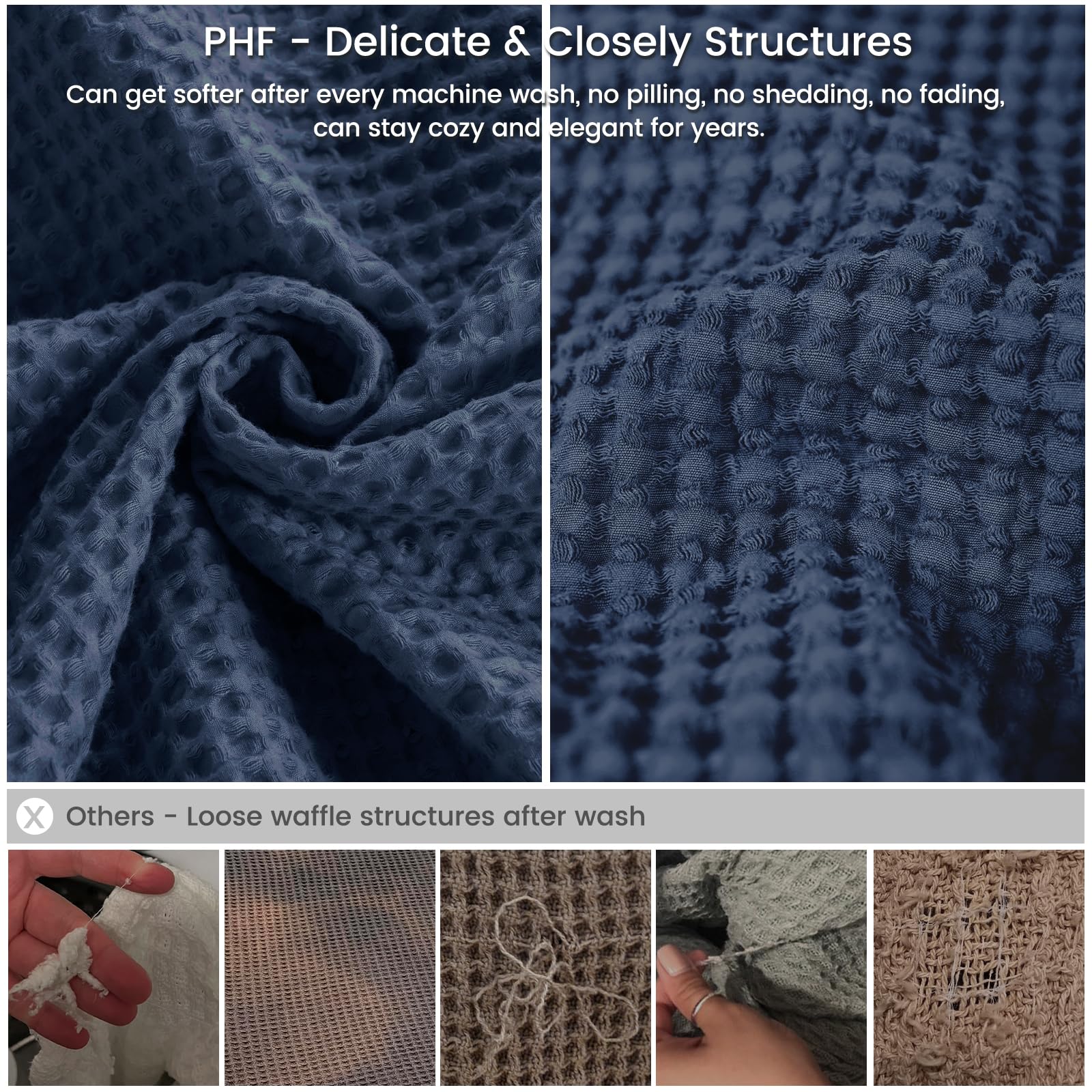 PHF 100% Cotton Waffle Weave Blanket Single Size 130 x 150cm, Pre-Washed Lightweight Breathable Throw Blanket - Image 4