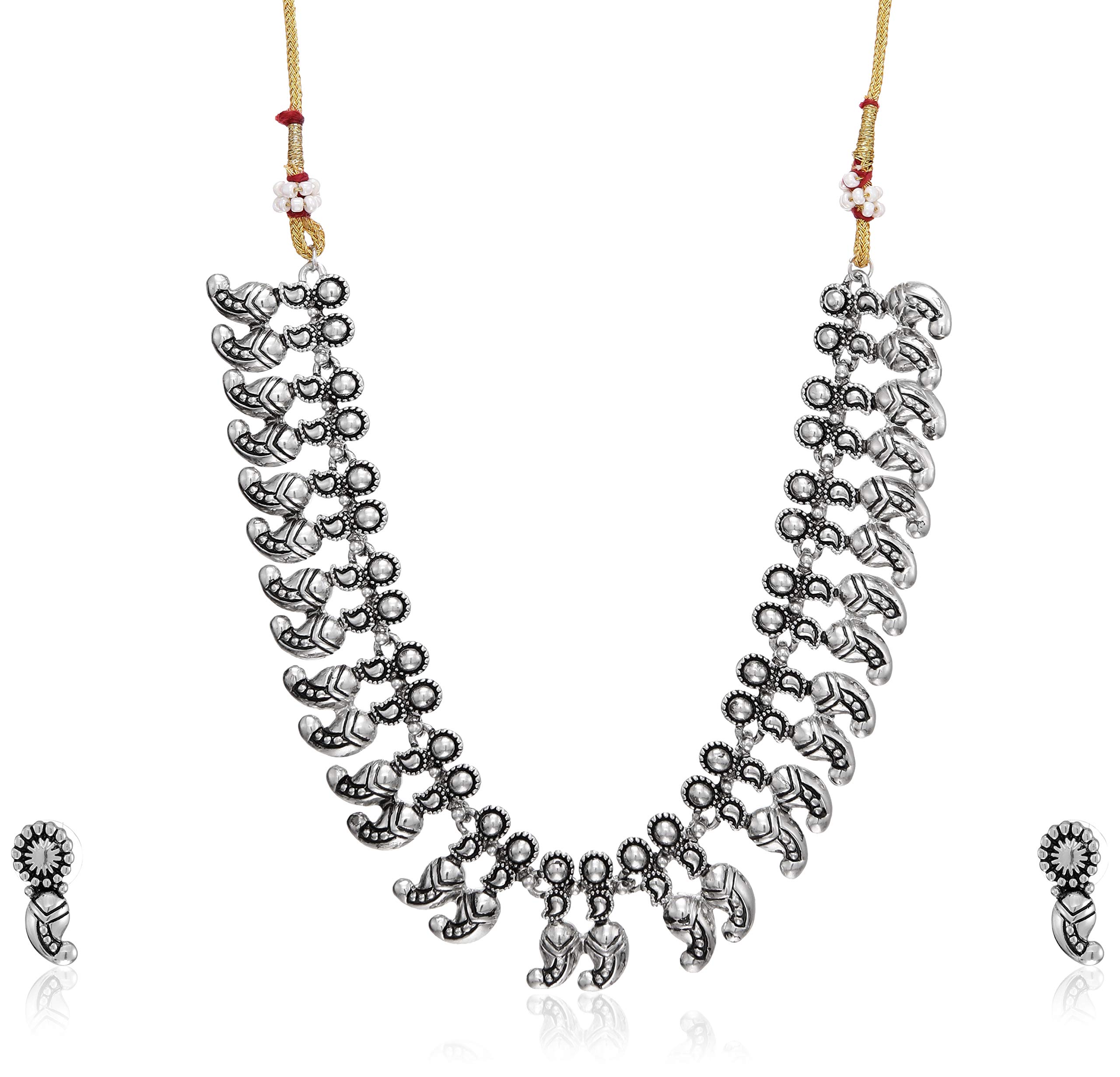 Estele Antique German Silver Oxidised Plated Tribal Thread Necklace Earring Set for Women & Girls (B08CSB5BQK) Amazon Price History, Amazon Price Tracker