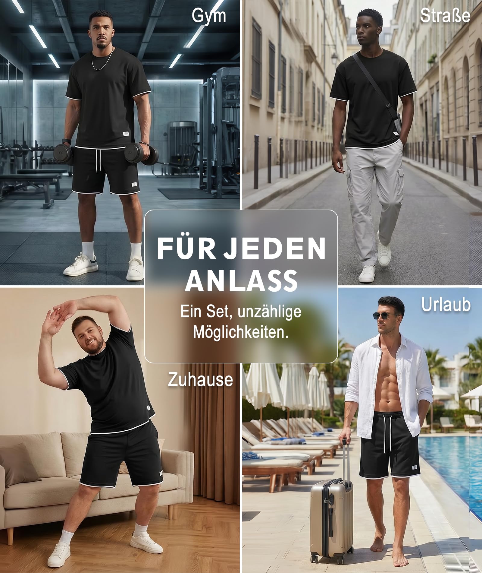 Ekaliy Elainone Ensemble d'été pour homme - T-shirt à manches courtes et short - 2 pièces - Sans plis - Avec bloc de couleurs - Combinaison de loisirs pour le quotidien et les vacances - 4