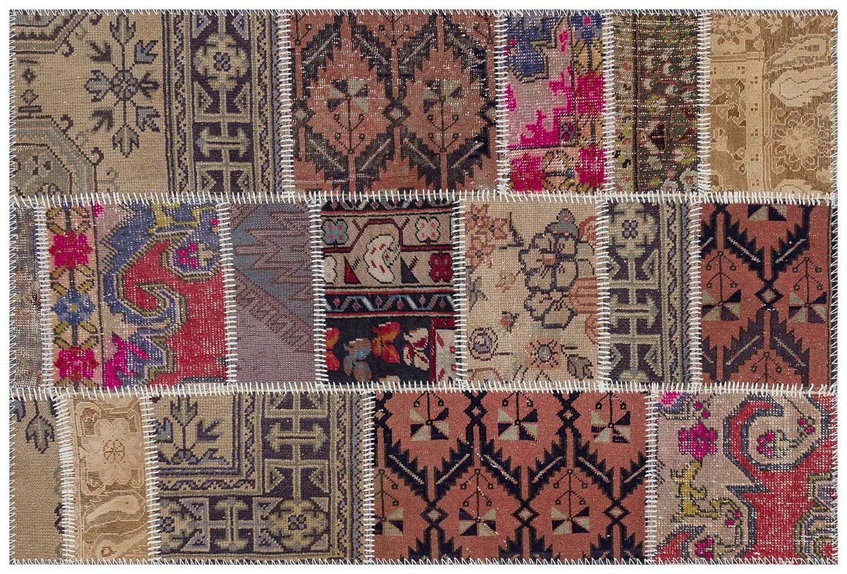 ALLMODE Handgefertigter türkischer Patchwork-Teppich aus Wolle, verschiedene Größen, 120 x 180 cm, 2,16 m²