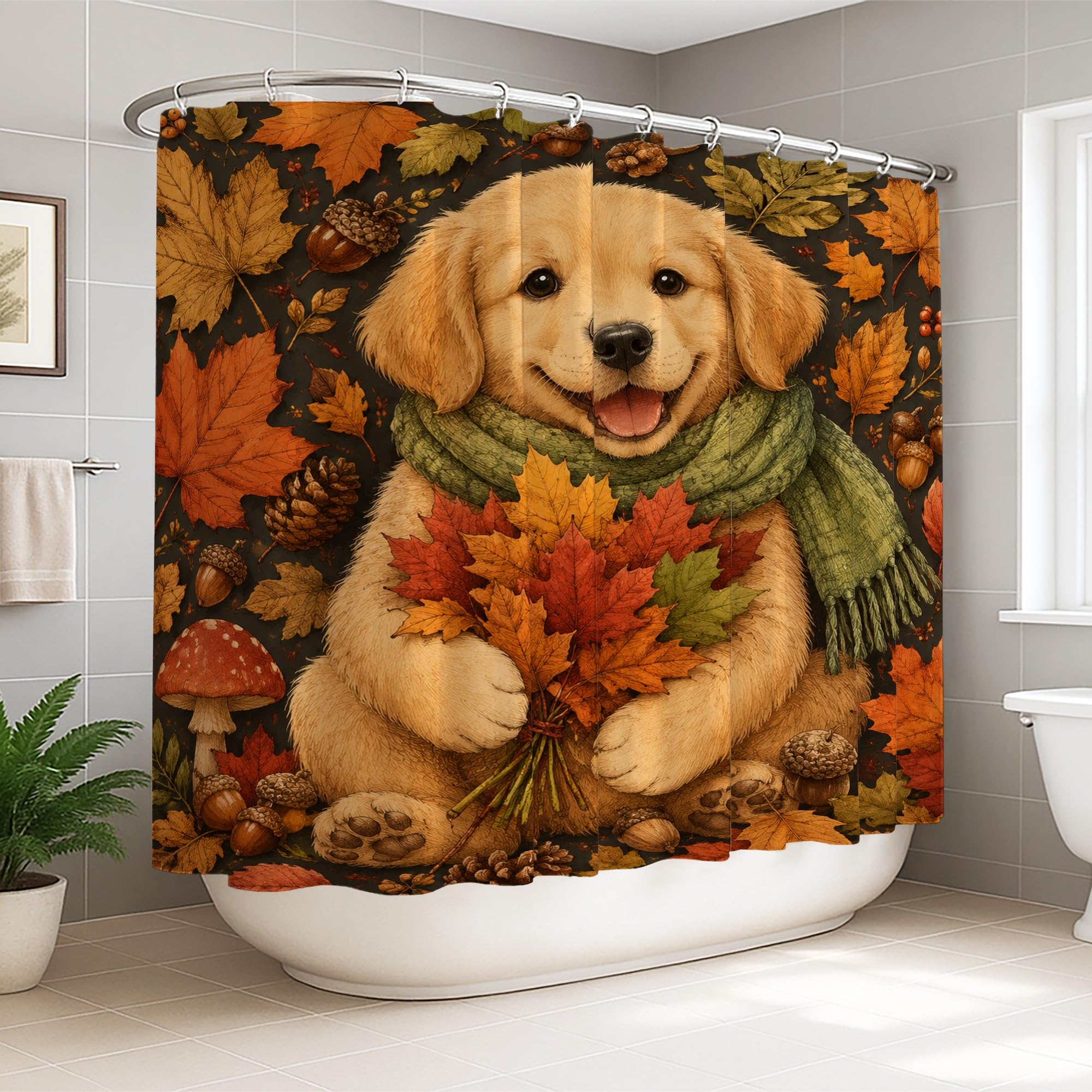 Rideau de douche avec crochets motif chiots pour baignoire familiale