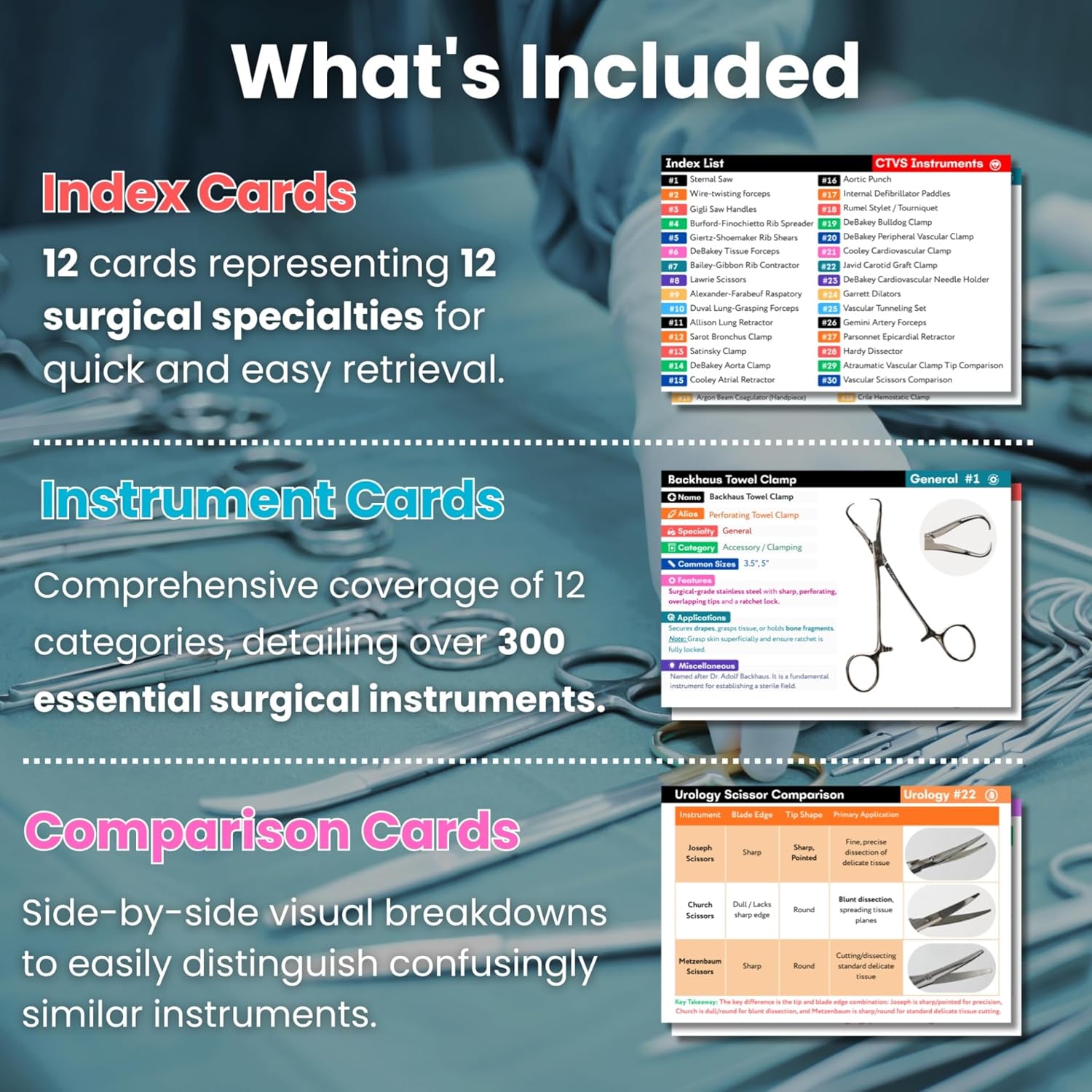 Surgical Instruments Flashcards for Sterile Processing & Surgical Tech, 300+ Real Photo Medical Tools Covering 12 Specialties, Study Guide for CST Exam & Technician Certification