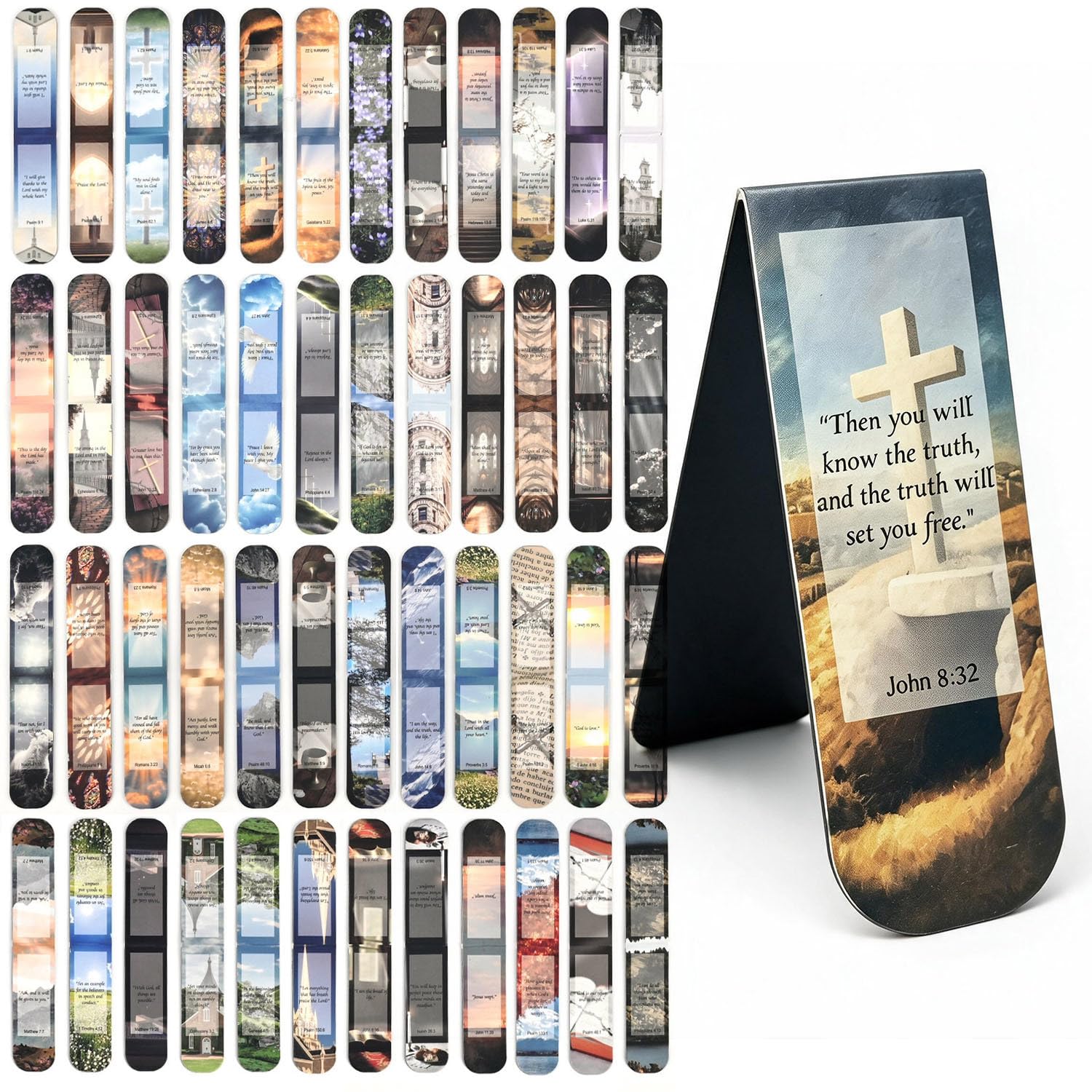 Aieino Magnetic Bookmark 48 Pack Bible Bookmarks with Cross Design Strong