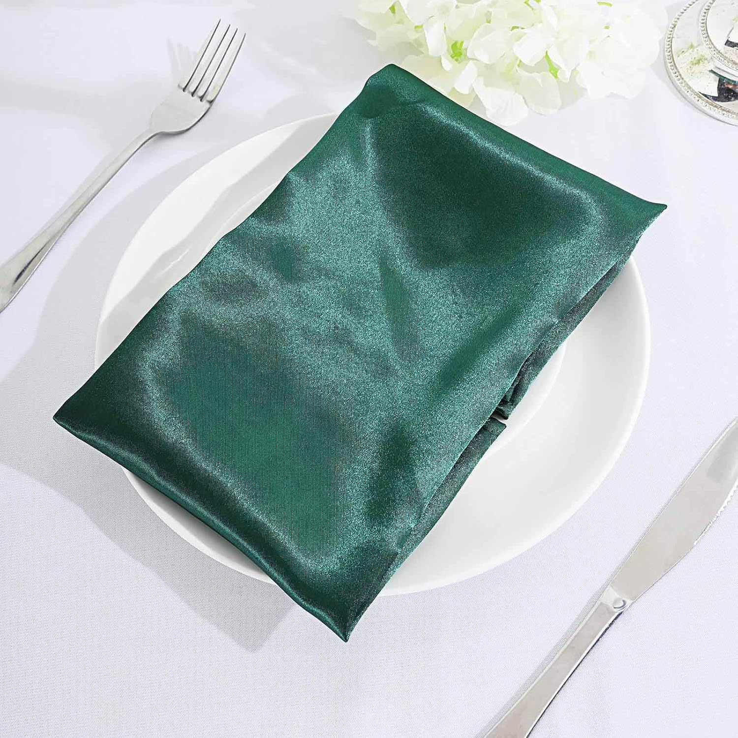 Efavormart 20"x20" Hunter Green Wholesale Satin Linen Napkins for Wedding Birthday Restaurant Party Tableware Decoration - 5 PCS
