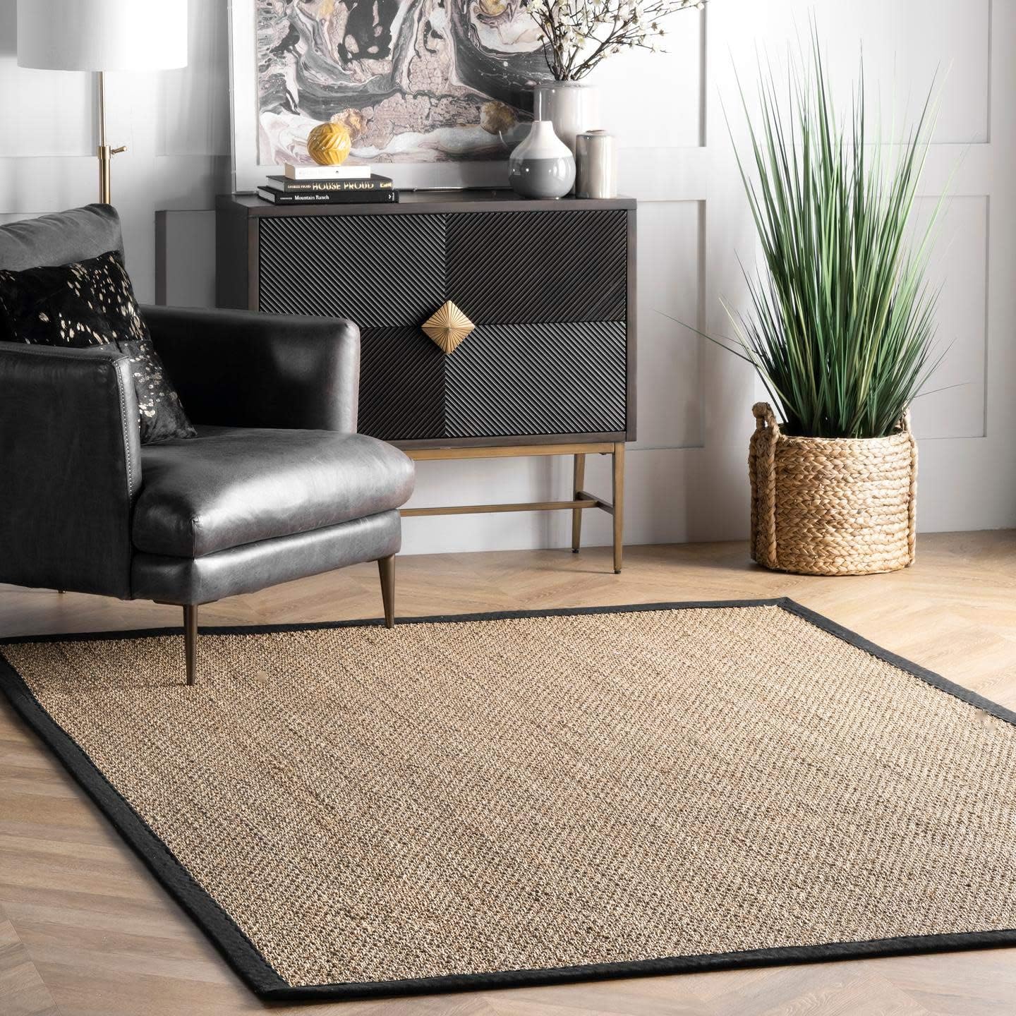 nuLOOM Elijah Seagrass Natural Area Rug, 3' x 5', Black