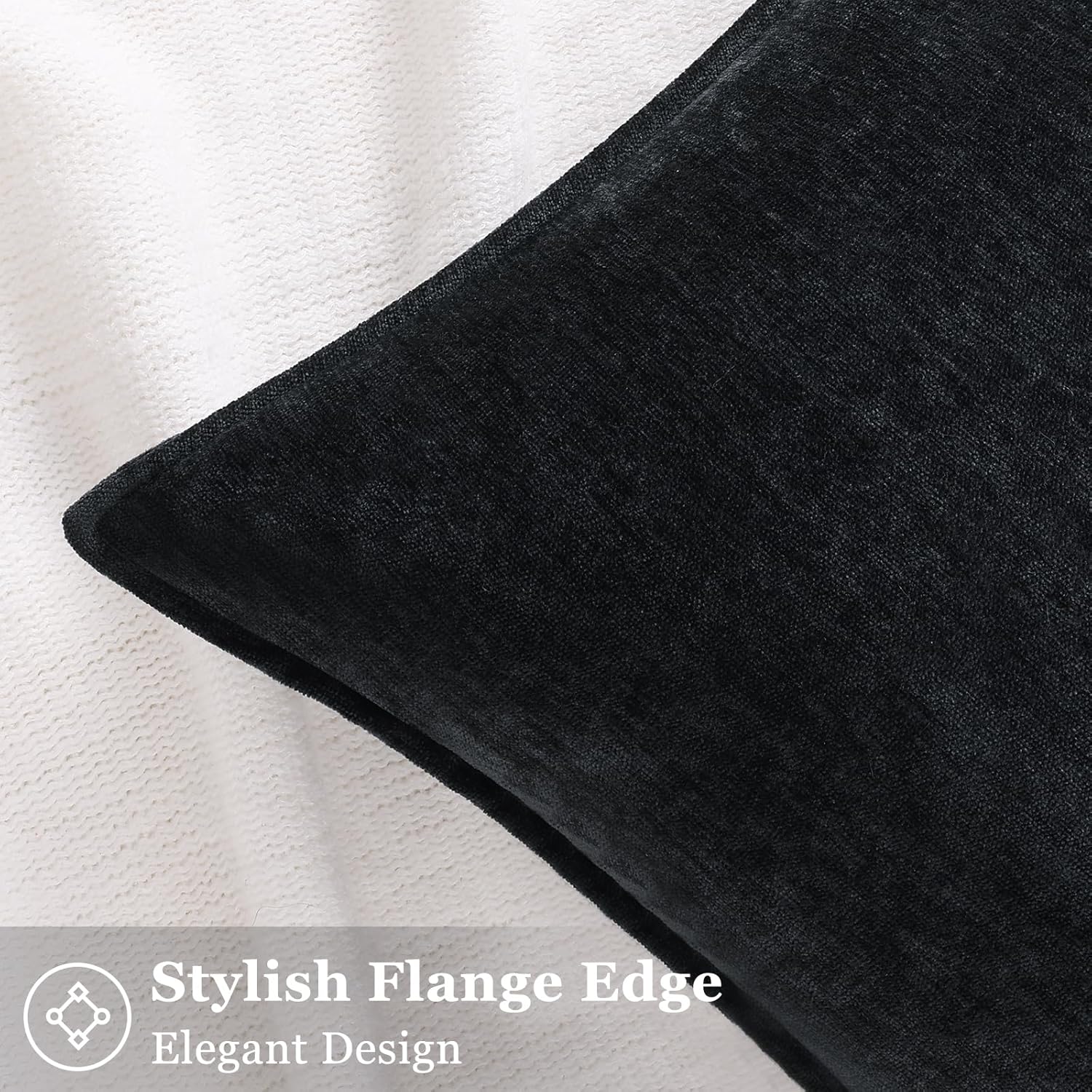 decorUhome Spring Couch Throw Pillow Covers 20x20 Set of 2, Decorative Soft Velvet Modern Cozy Chenille Pillow Cases with Elegant Design for Sofa Bed Living Room Home Decor, Black - Image 3