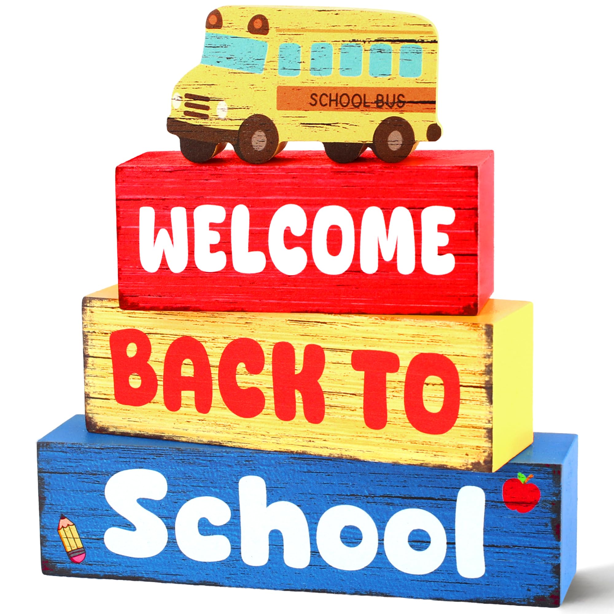 4 Pcs Back to School Wooden Tiered Tray Decor, School Table Decorations
