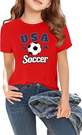 Soccer Cup 2026 Shirt for Kids USA Canada Mexico Flags T-Shirt Funny Soccer Graphic Short Sleeve Tees Tops
