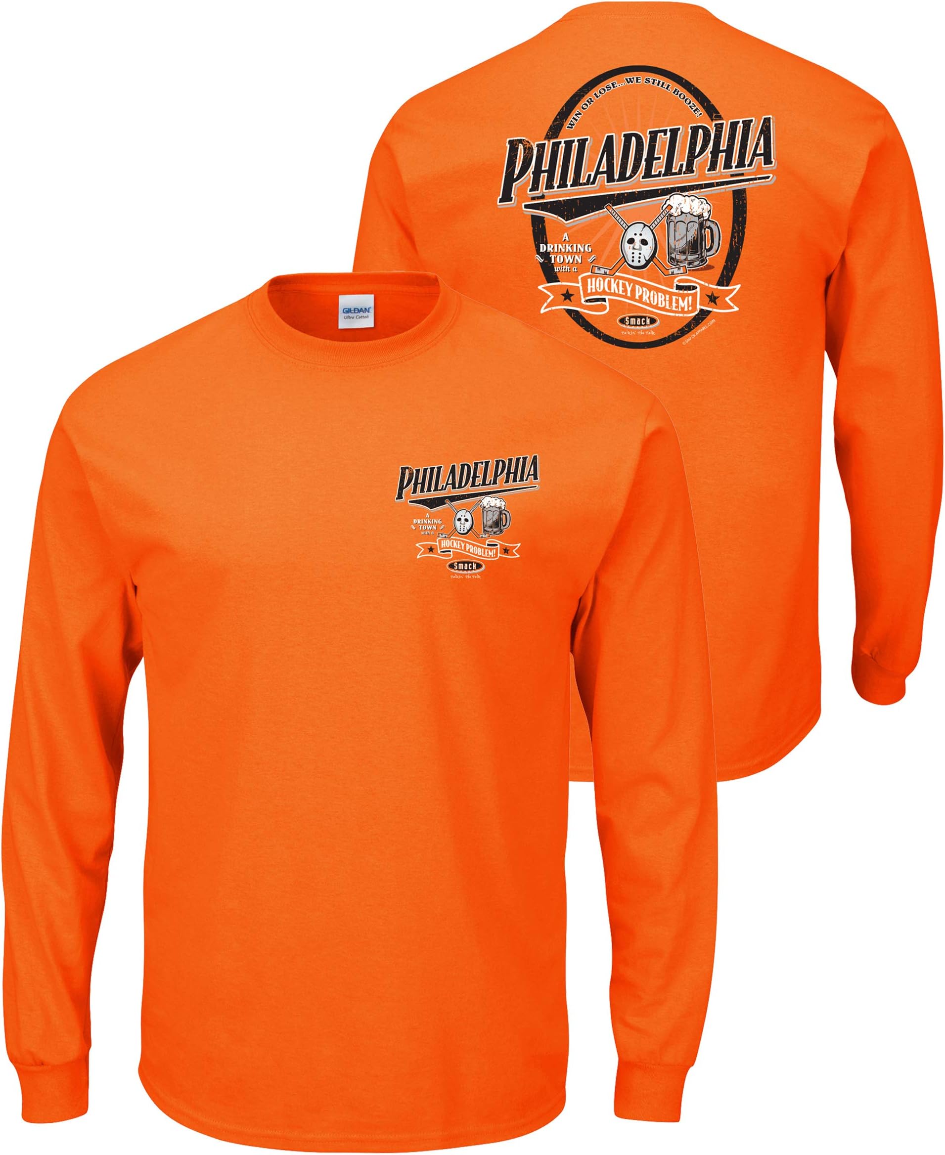 Smack ApparelPhiladelphia Hockey Fans. A Drinking Town with a Hockey Problem. Orange T-Shirt (Sm-5X) (Long Sleeve, Medium)