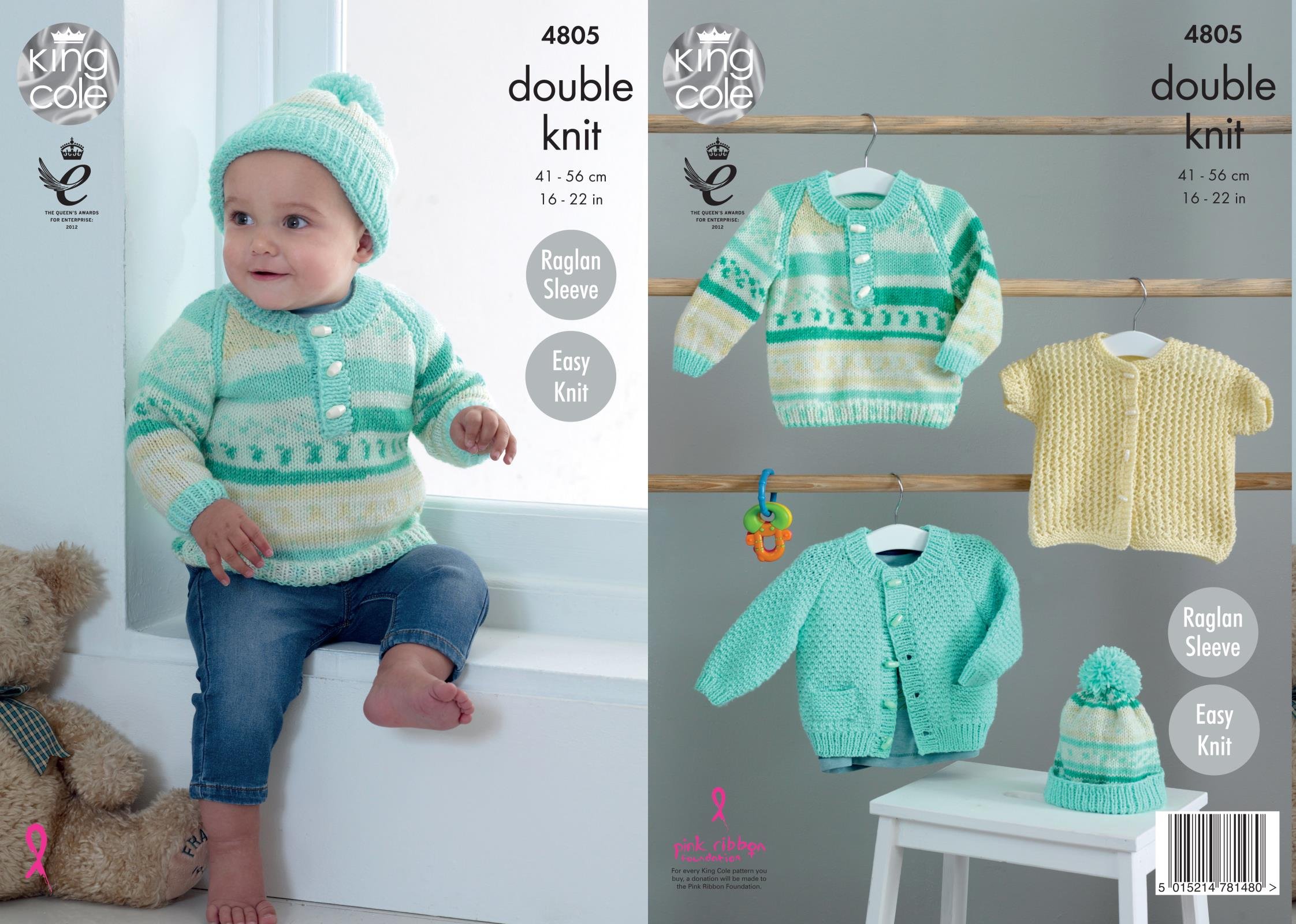 King Cole 4805 Knitting Pattern Baby Jacket Sweater Cardigan & Hat Cherish & Cherished DK