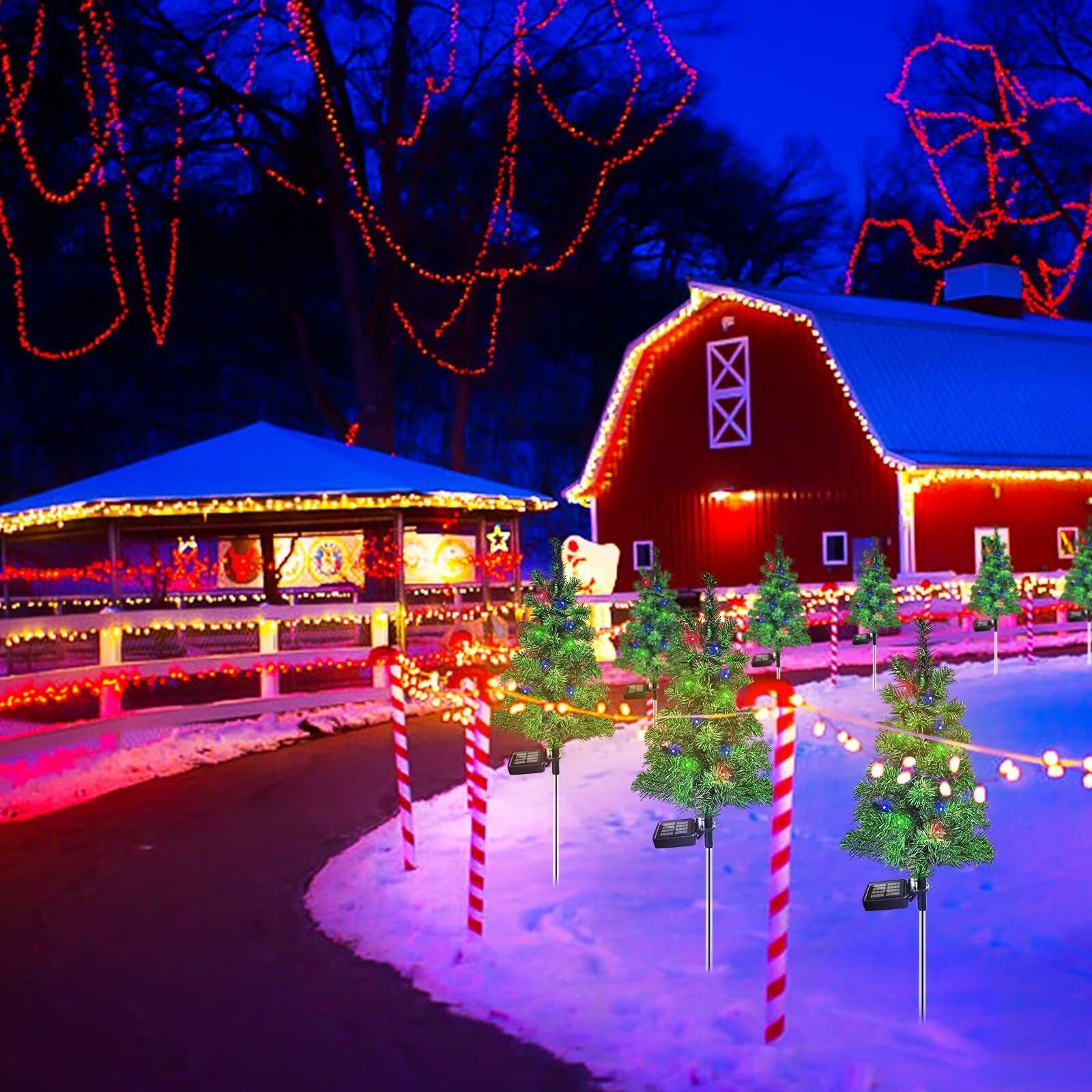 4 luces solares de estaca para árbol de Navidad, jardín, impermeables, decoraciones de árbol de Navidad, luces de árbol de Navidad al aire libre, decoración de Navidad, luces de camino, patio (4 6