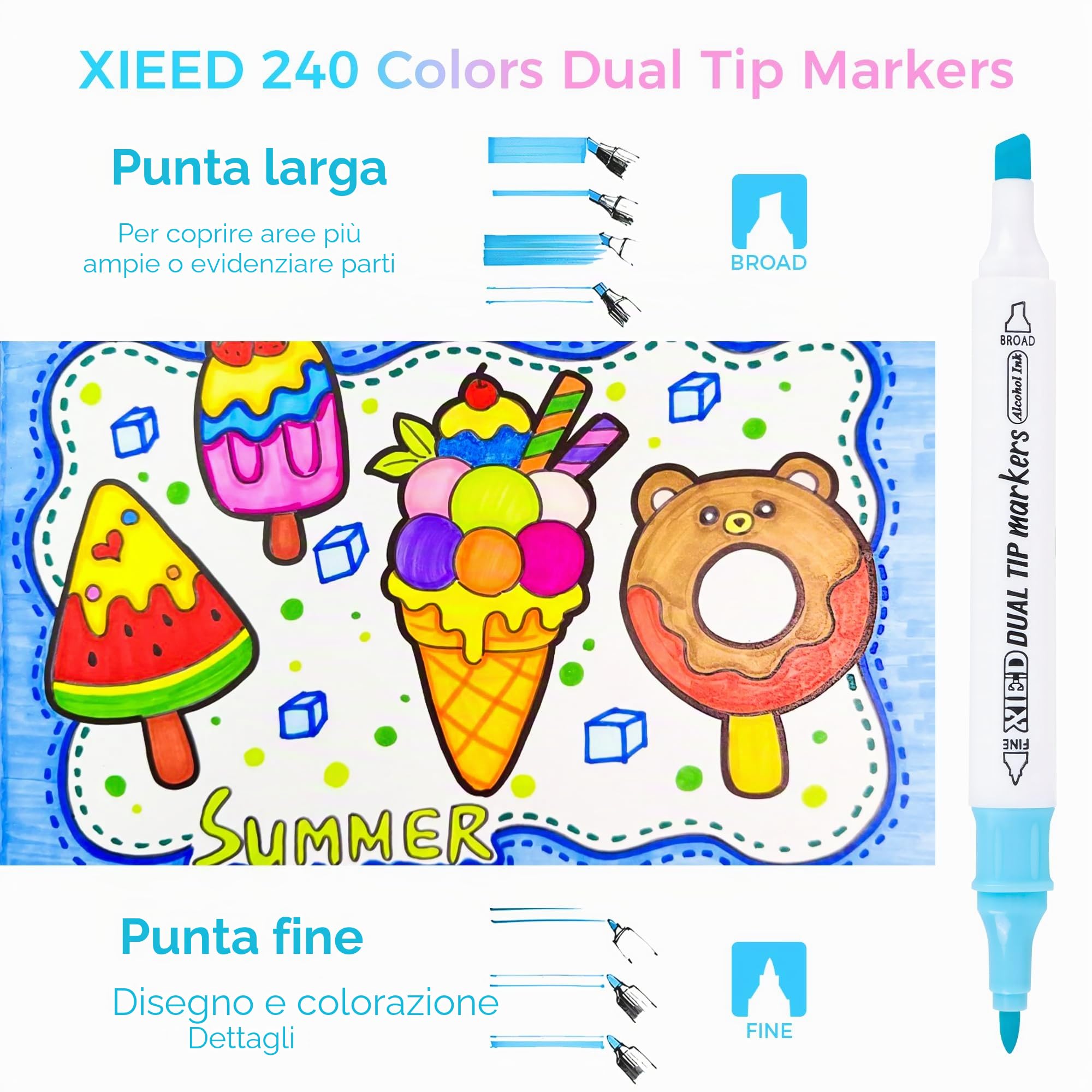 Set di 240 pennarelli ad alcool double punta (fine & broad) - Pennarelli alcool per colorazione, pittura, schizzi, disegno e evidenziazione | Per adulti e appassionati d’arte