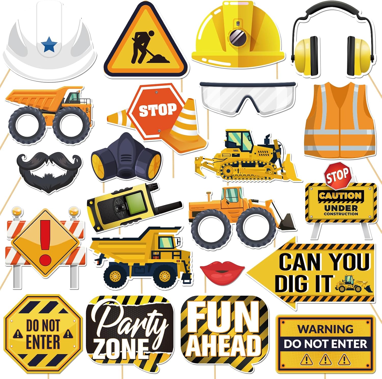 Amazon.com: 22 Pcs Construction Themed Photo Booth Props Kit, Racing ...