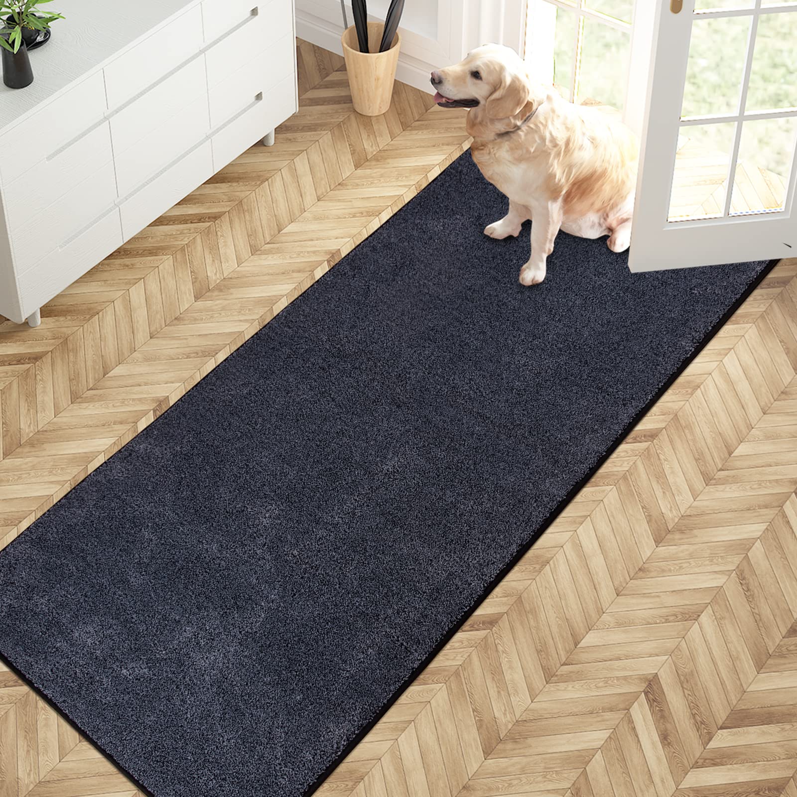 PURRUGS Dirt Trapper Door Mat 31.5" x 70", Non-Slip Machine Washable Entrance Rug, Shoes Scraper, Dog Door Mat, Super Absorbent Welcome Mat for Front Door, Back Door, Entry, Muddy Wet Shoes and Paws