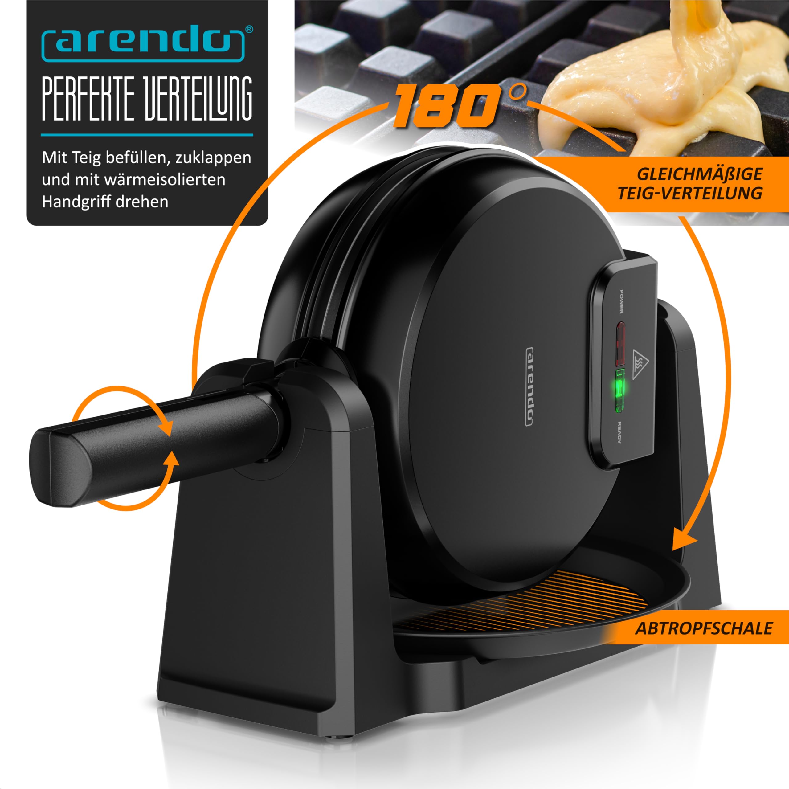 Arendo - Waffeleisen belgische Waffel - 1000 Watt – Waffelautomat – Antihaftbeschichtung – Thermostat – Überhitzungsschutz - BPA frei