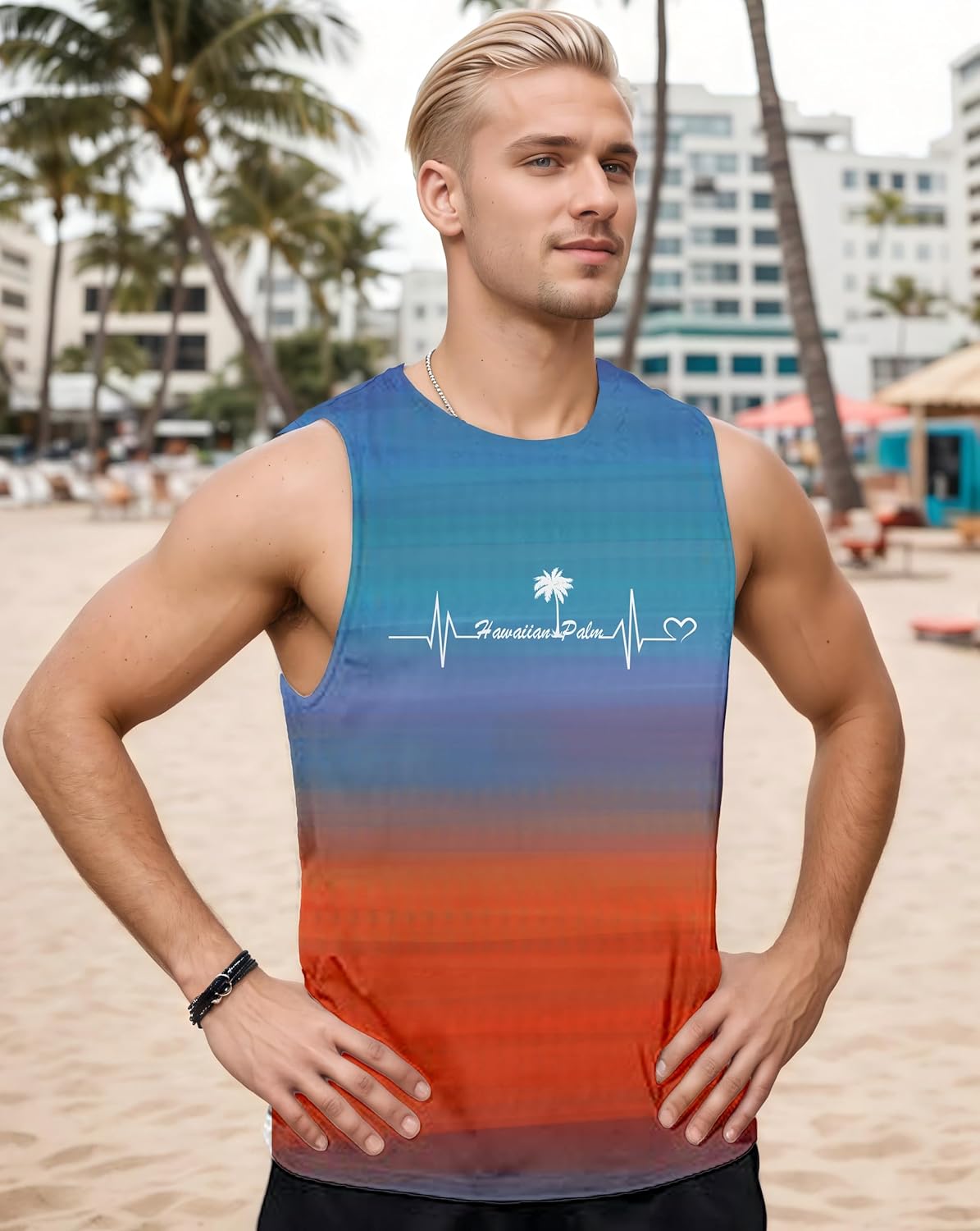 Mens Beach Tank Tops Summer Vacation Muscle Top Hawaiian Graphic Sleeveless Shirts for Beach Workout - Image 4