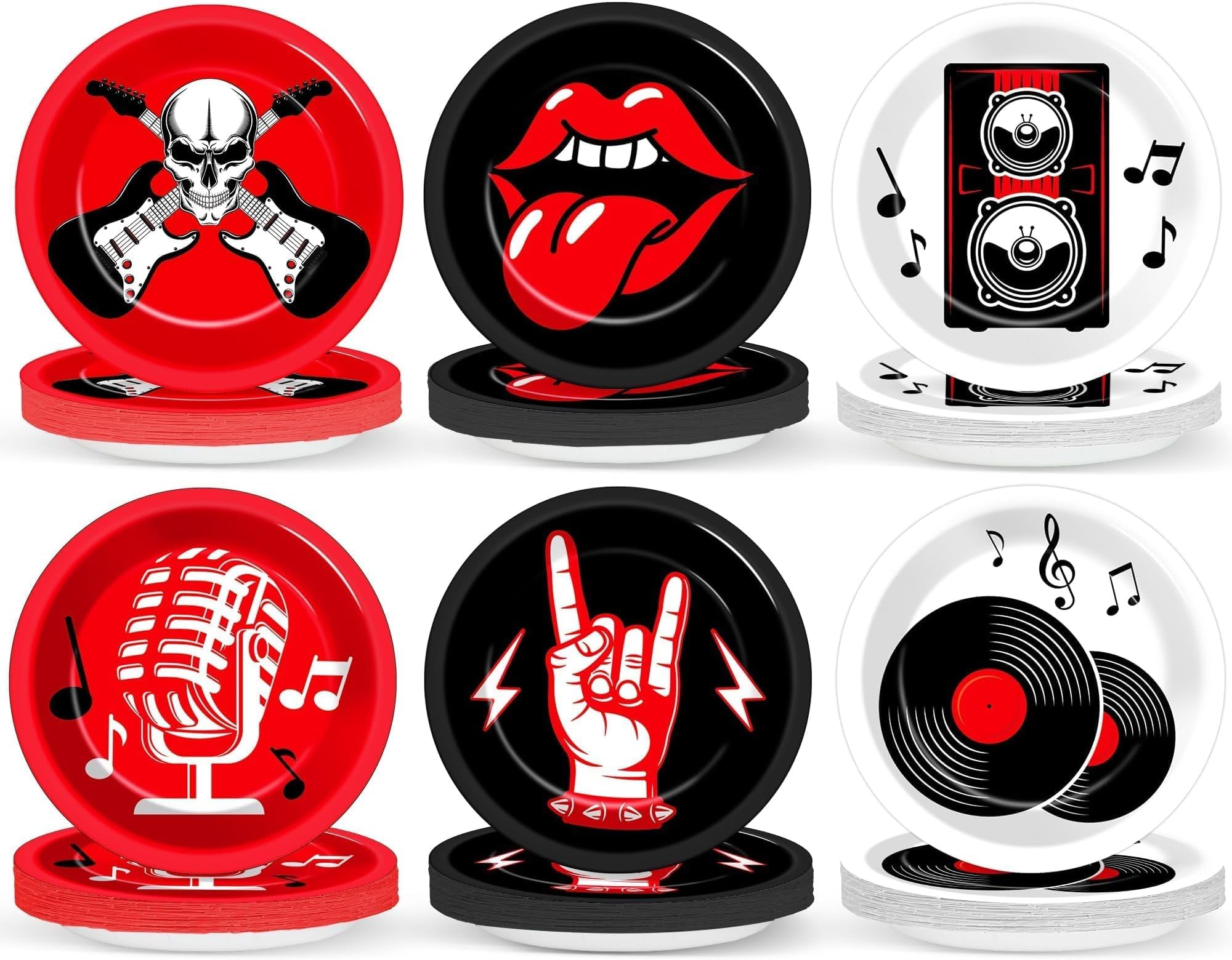 60Pcs Rock Theme Party Paper Plates for Music Birthday 9in 1950's Record Party Disposable Dessert Cake Tableware Dinnerware Set for Kids Baby Shower Decoration Anniversary 50s 60s Theme Party Supplies