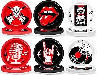 60Pcs Rock Theme Party Paper Plates for Music Birthday 9in 1950's Record Party Disposable Dessert Cake Tableware Dinnerware Set for Kids Baby Shower Decoration Anniversary 50s 60s Theme Party Supplies