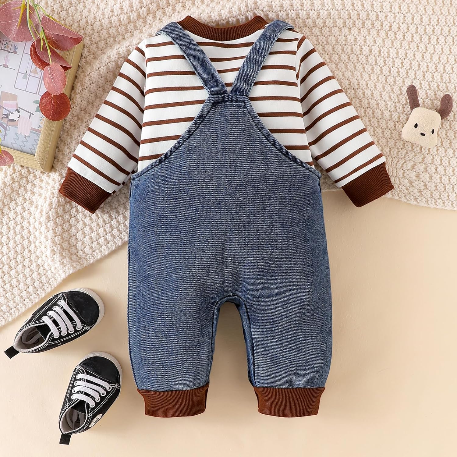 Baby Boy Clothes Long Sleeve Striped Romper Fall Winter Outfits Cute Cartoon Overalls Jeans Pants 0-18 Months - Image 3