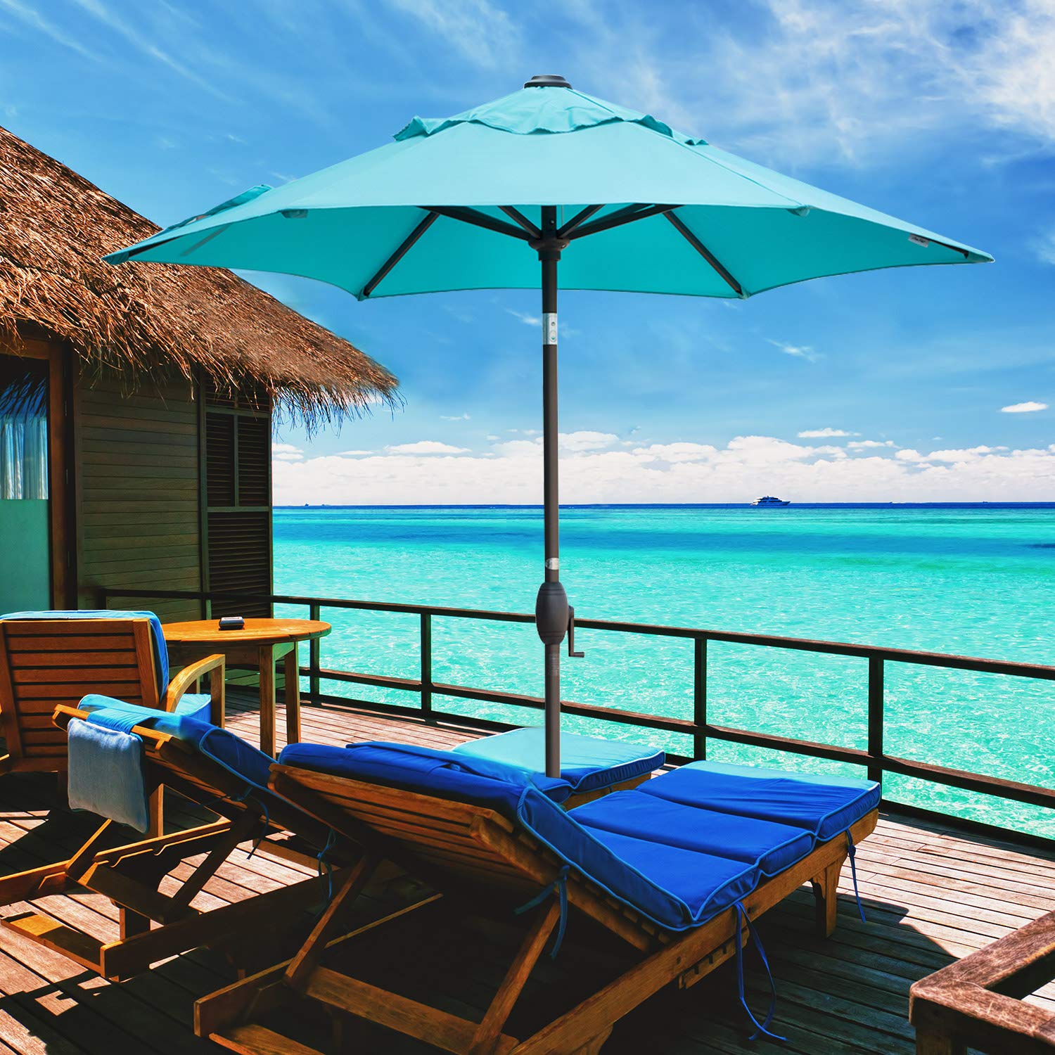 Abba Patio 7-1/2 ft. Round Outdoor Market Patio Umbrella with Push Button Tilt and Crank Lift, Turquoise: Buy Online at Best Price in UAE