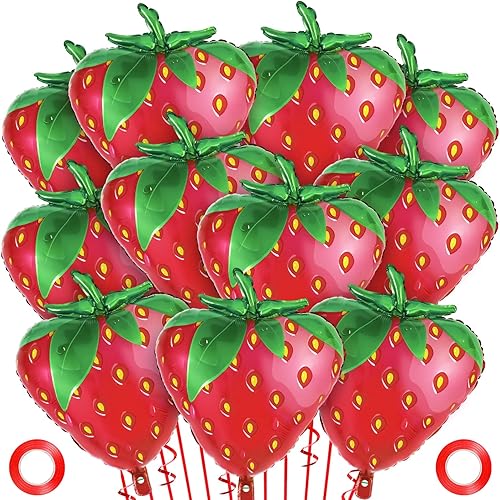 12 globos de fresa, globos de frutas dulces para decoraciones de fiestas de cumpleaños, globos de aluminio de fresa para fiesta temática de fresas,