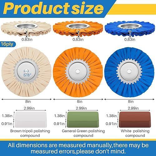 Miniatura 2 de Tallew Kit de 7 ruedas de pulido de 8 pulgadas de diámetro de 58 pulgadas en orificio de árbol, rueda de pulido de metal de aluminio y compuesto de