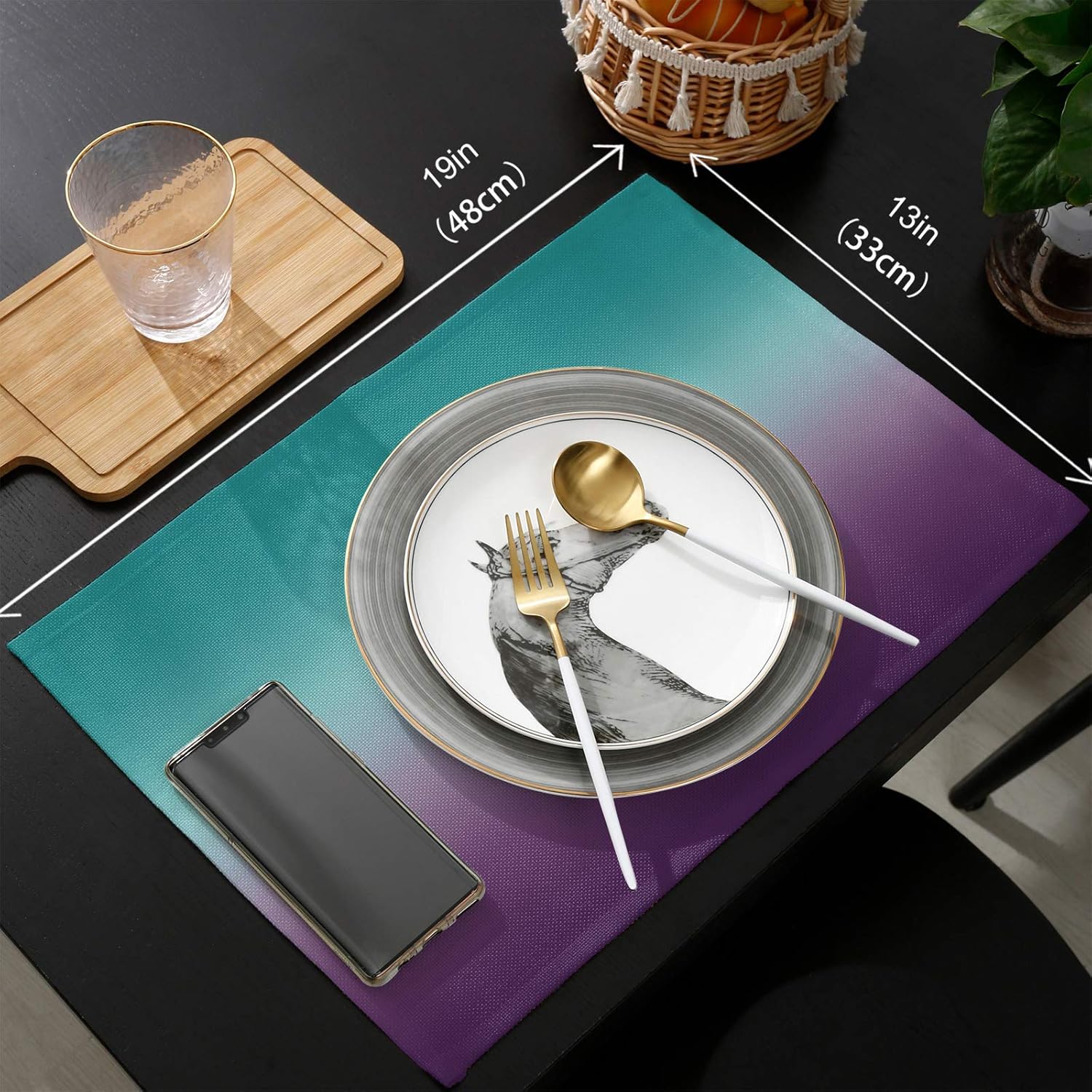 Placemats Turquoise Purple Gradient Color Teal Ombre Heat-Resistant Washable Place Mats Non Slip, Table Mats for Dinner Table Kitchen Outdoor Weeding Set of 4