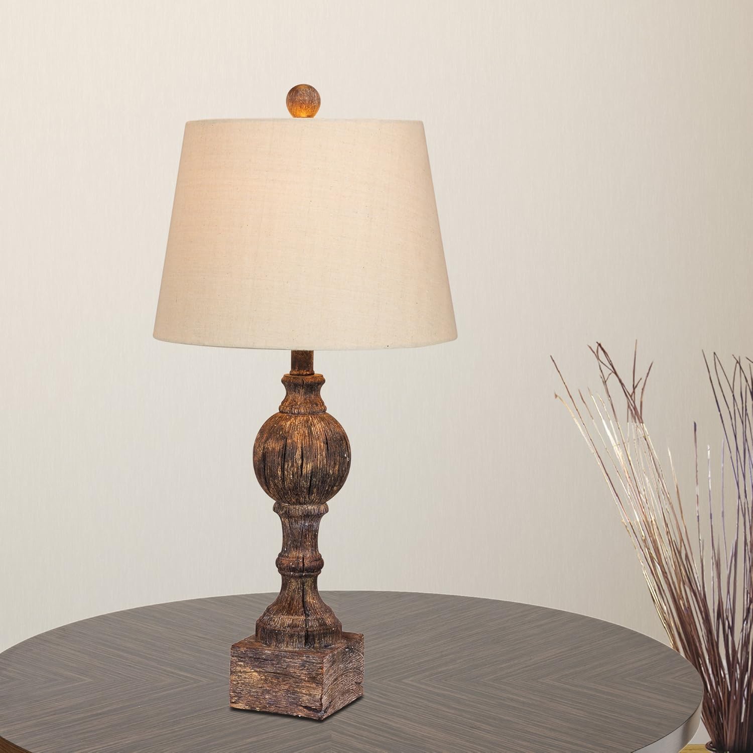 Cory Martin W W-6239CABR-2PK Fangio Lighting's 26.5 in. Pair of Distressed, Sculpted Column Resin Table Lamps Finish, Cottage Antique Brown, 2 Piece