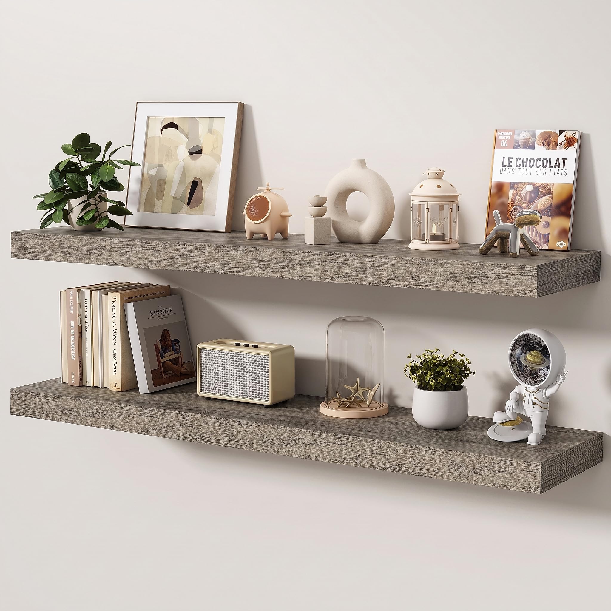 KovaScape Floating Shelves Set of 2, 120cm shelves for wall with Invisible Brackets, Heavy Duty Wooden Wall Mounted Shelf for Kitchen, Bathroom, Living Room, Bedroom
