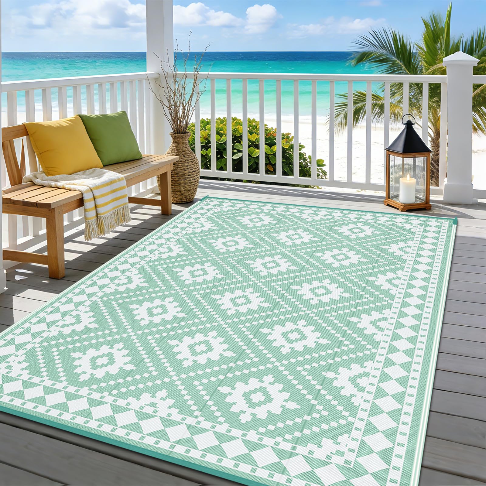 Enyhom Waterproof Outdoor Rug Green, Large Reversible Straw Garden Mat Plastic, UV Resistant Foldable Patio Carpet for Camping Balcony Backyard Deck, 240 x 300 cm — image 1