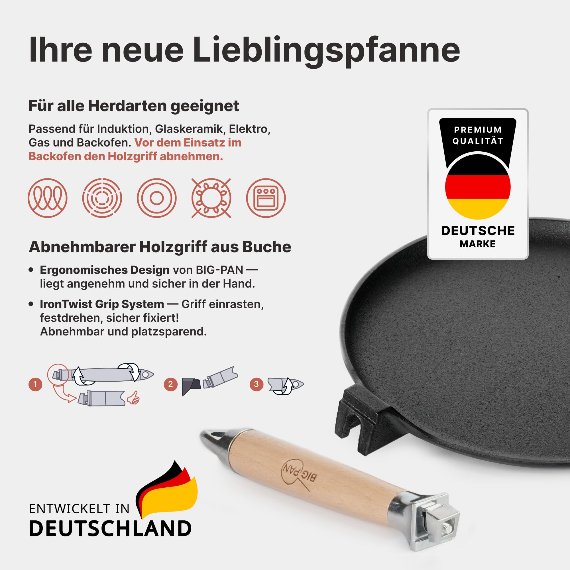 4BIG.fun Sartén para panqueques de 24 cm de diámetro, sartén de hierro fundido para crepes/tortitas, sartén omlett, sartén para crepes para todo tipo de fuegos, incluye inducción