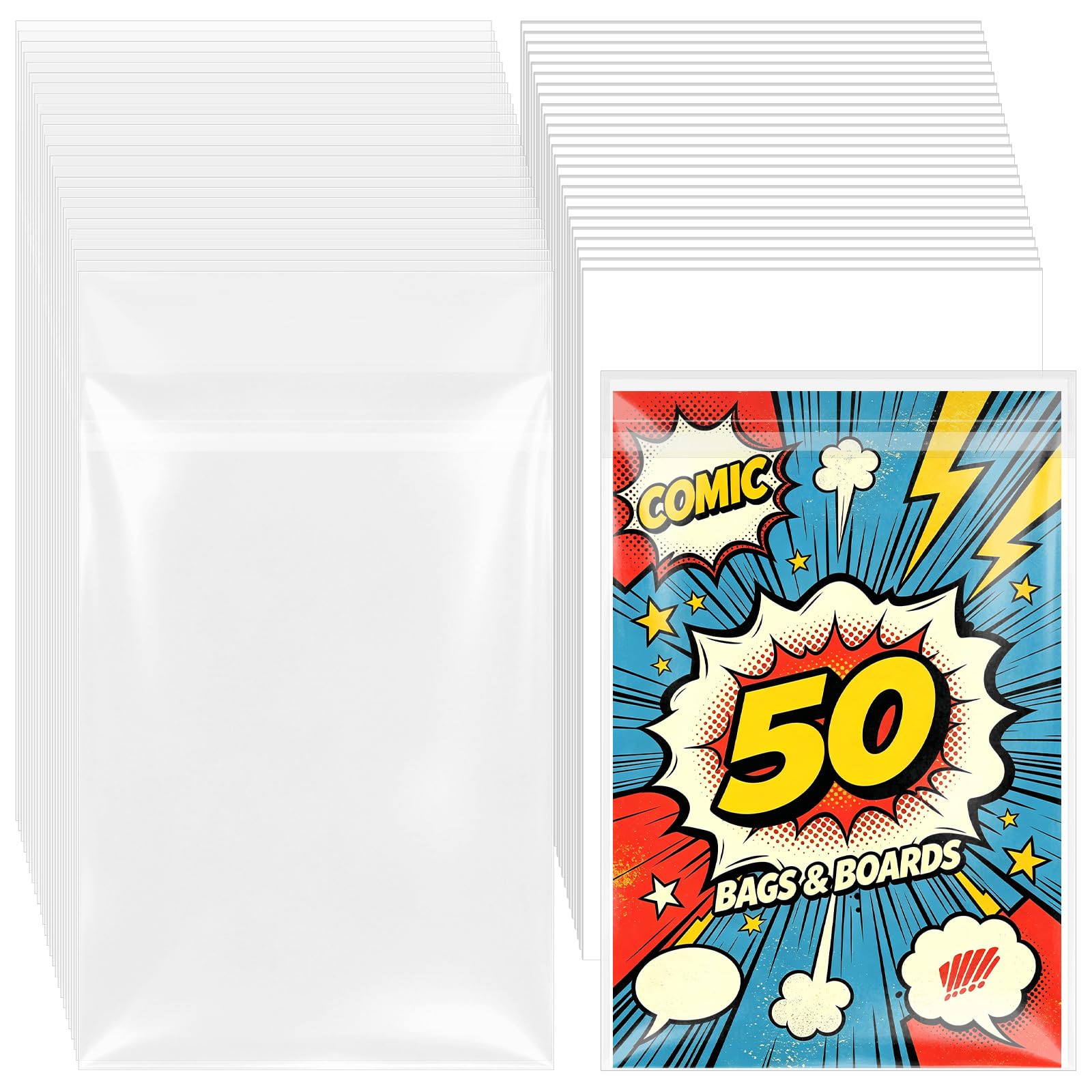 Svaldo 50pcs Comic Book Bags and 50pcs Acid-Free Backing Boards