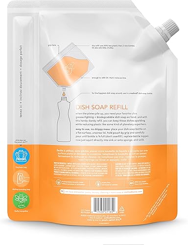 Miniatura 3 de Method Jabón de gel para platos, recarga, clementina, botella reciclable, fórmula biodegradable, 54 onzas líquidas (paquete de 1)