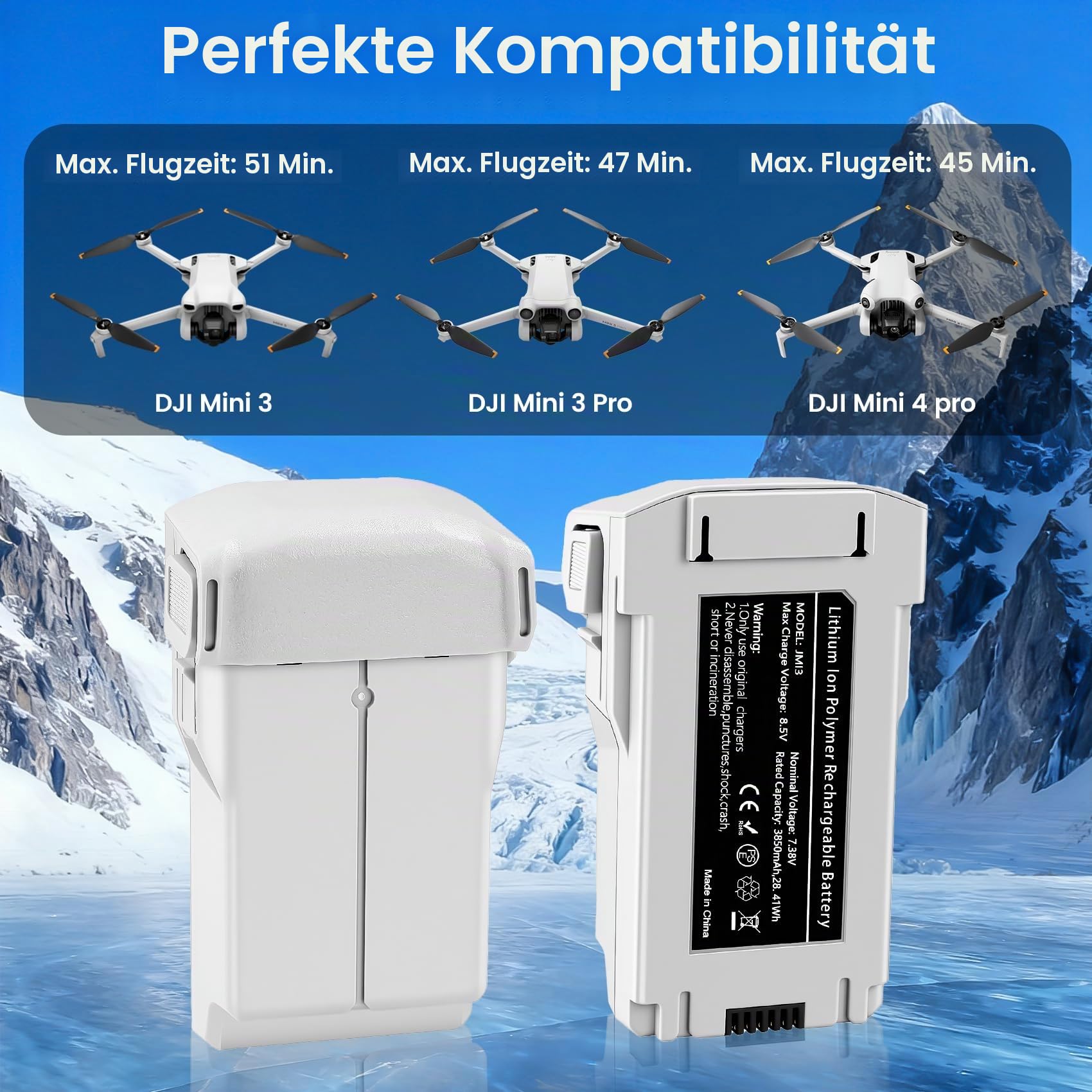 2 Stück Intelligenter Flight Mini 4 Pro/3 Series Akku Ladegerät Kit,3850mAh Mini 3 Akku mit Bidirektionalem Zwei-Wege-ladegerät für 47–51 Minuten Max Flug, Kompatibel mit DJI Mini 4 Pro/3/3
