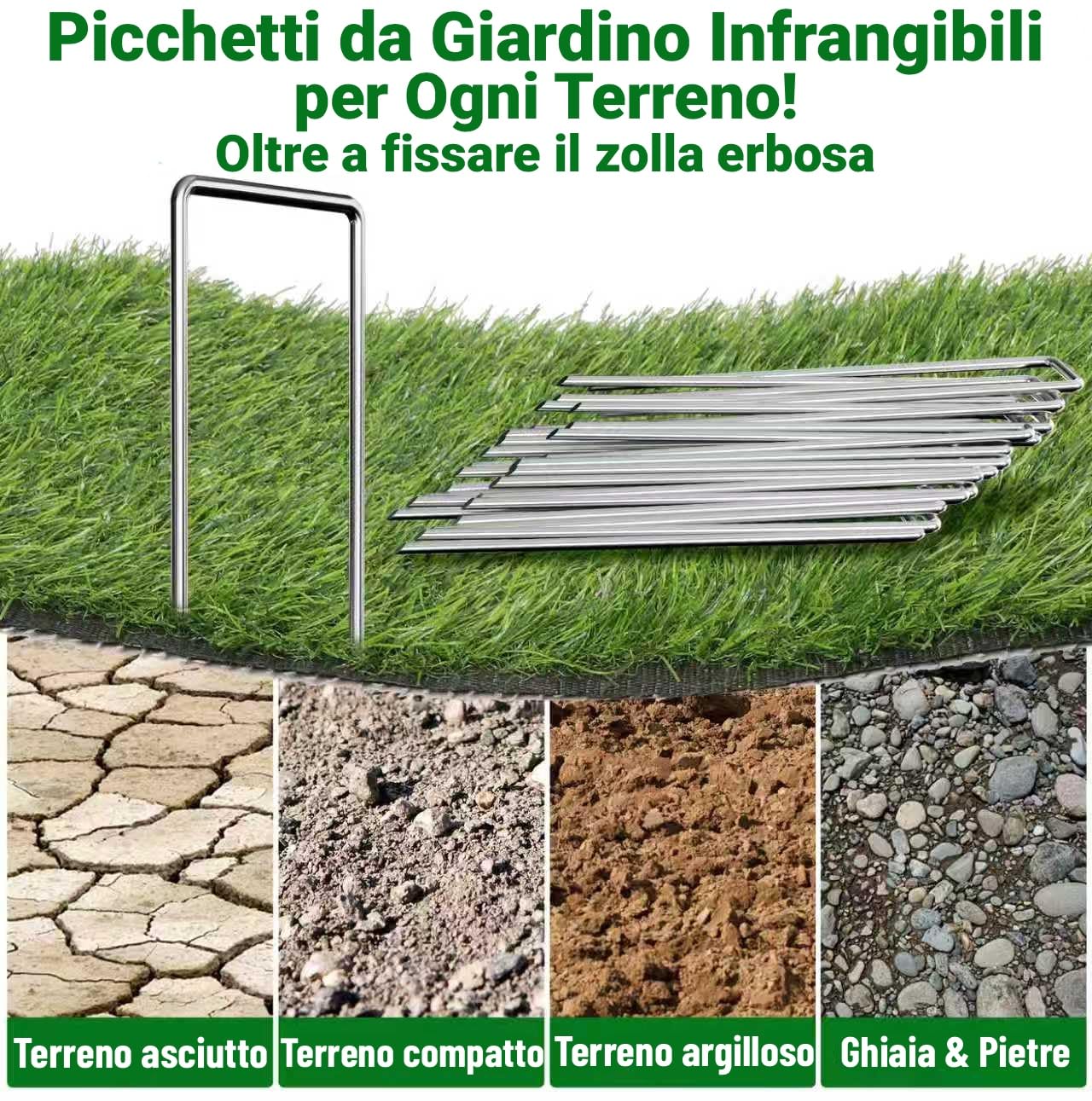 Amagabeli - Confezione da 500 picchetti da giardino da 15,2 cm, zincati, con membrana per il controllo delle erbacce, diametro di 3 mm, resistenti, per erba artificiale, barriera in tessuto