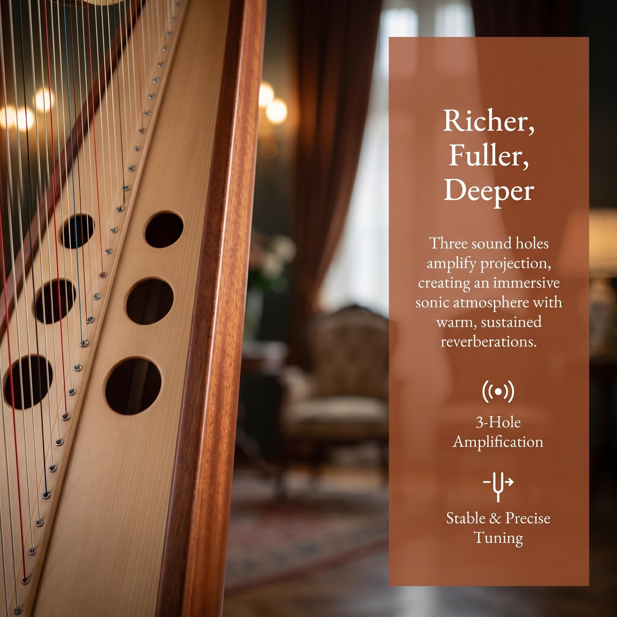 Arpa a 19 Corde, Arpa a Leva in Mogano Massiccio, Design a 3 Fori di Risonanza, Arpa Celtica Irlandese, con Chiave di Accordatura E Custodia, per Principianti, Adulti E Amanti della Musica