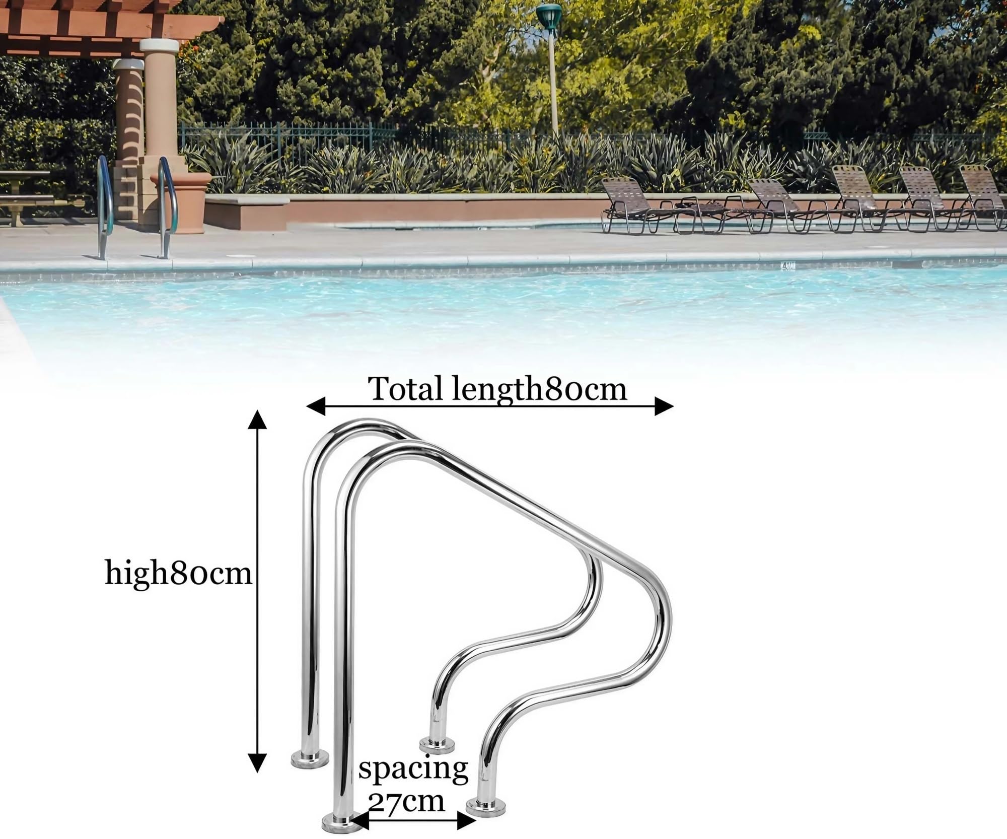 Pasamanos de piscina de acero inoxidable 304, protector antideslizante para escaleras de piscina sobre el suelo y enterradas, pasamanos de seguridad con accesorios para una fácil entrada y salida