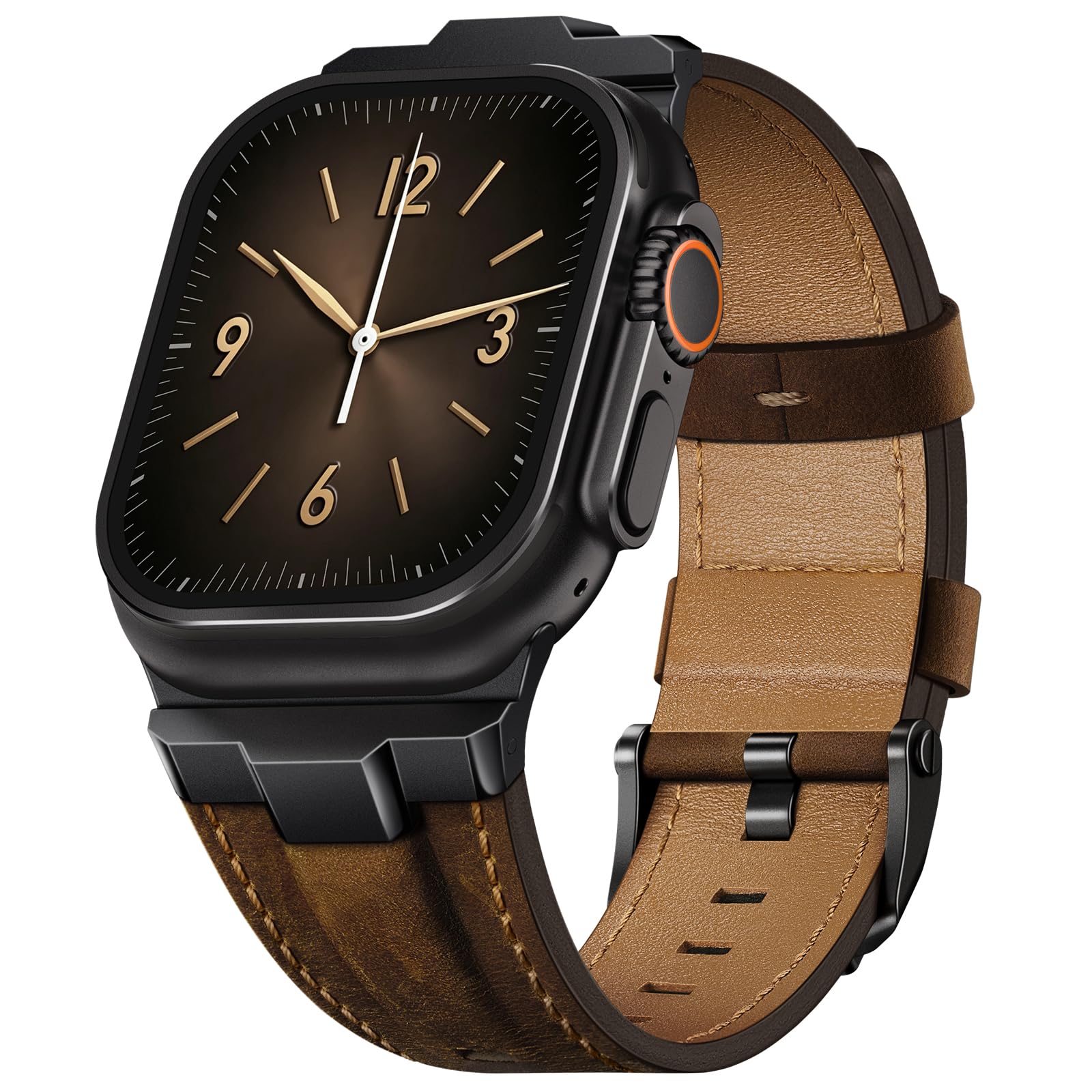 Finoriss Echtes Lederarmband kompatibel mit Apple Watch Ultra 3/2/1 Armband | mit 49mm 46mm 45mm 44mm 42mm, Robustes Band mit Metallanschluss für Damen Herren, iWatch SE 3 Series 11 10 9 8 7 6 5 4 3 2 1