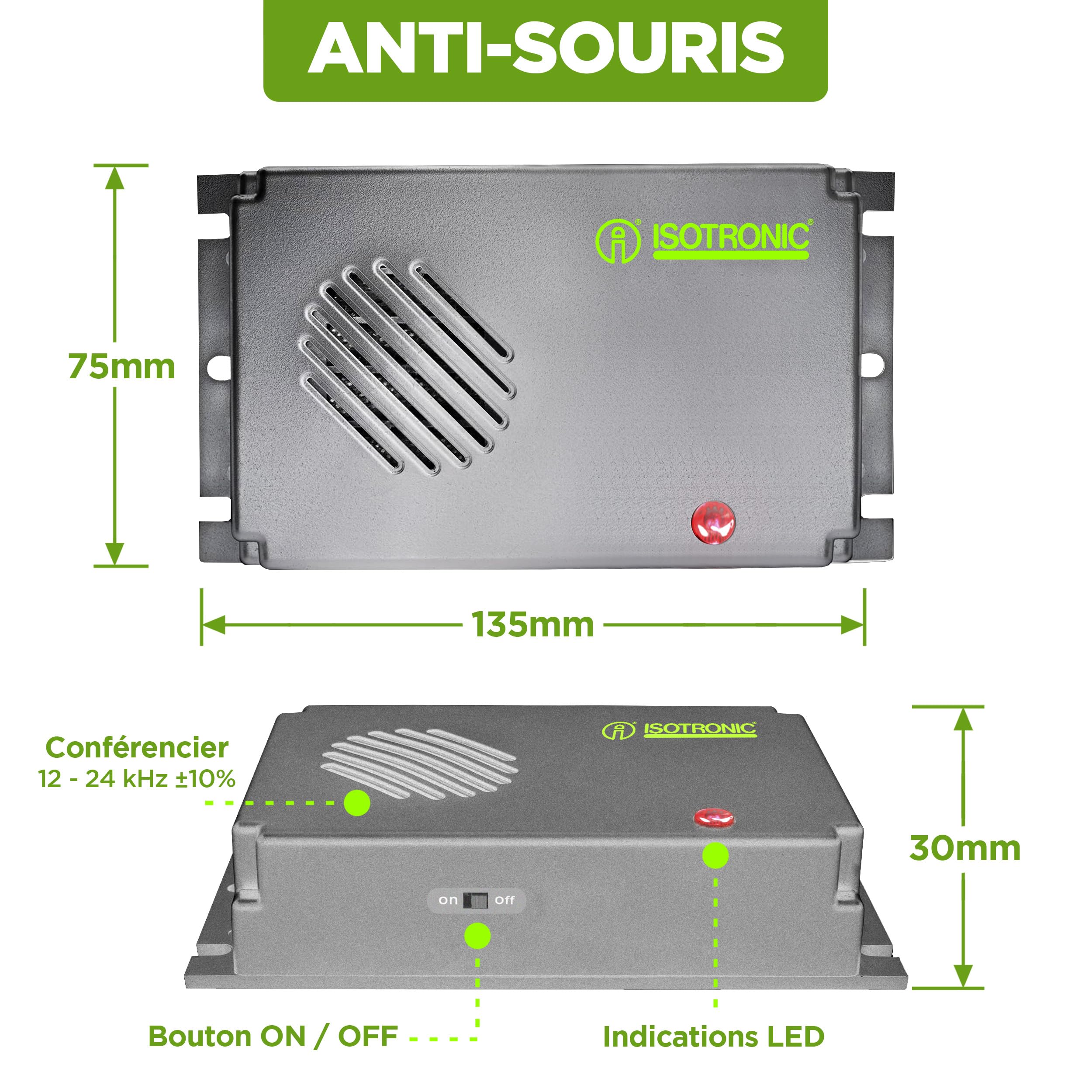 ISOTRONIC Répulsif ultrasons souris et rats – Anti-nuisibles pour grenier, cave, garage et jardin – Protection efficace sans poison ni piège – Portée de 40 m² – Lot de 3 unités – Intérieur & extérieur