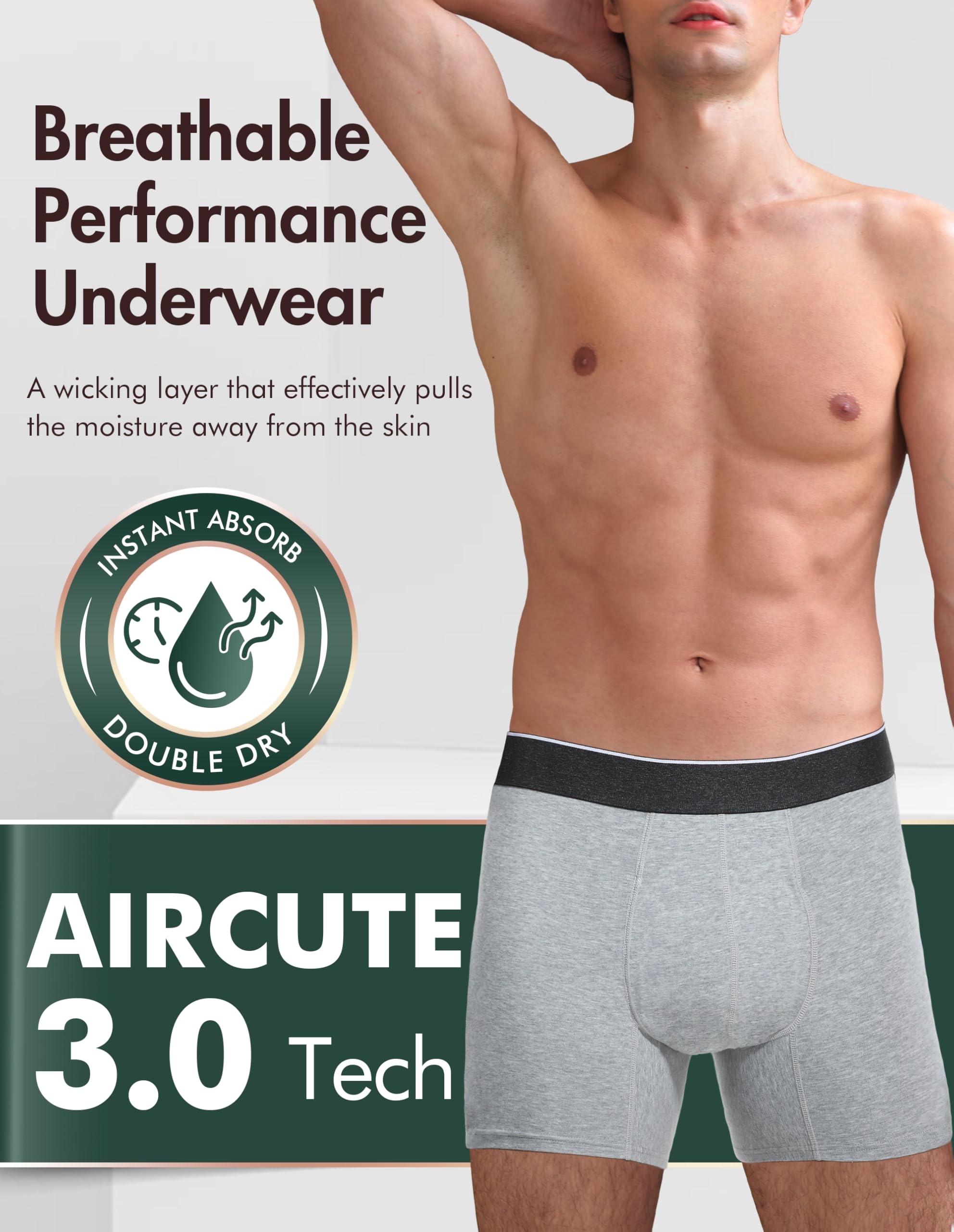 AIRCUTE Ropa interior de algodón lavable para incontinencia urinaria para hombres, entrepierna de 6 pulgadas, calzoncillos tipo bóxer para fugas de vejiga, paquete de 3