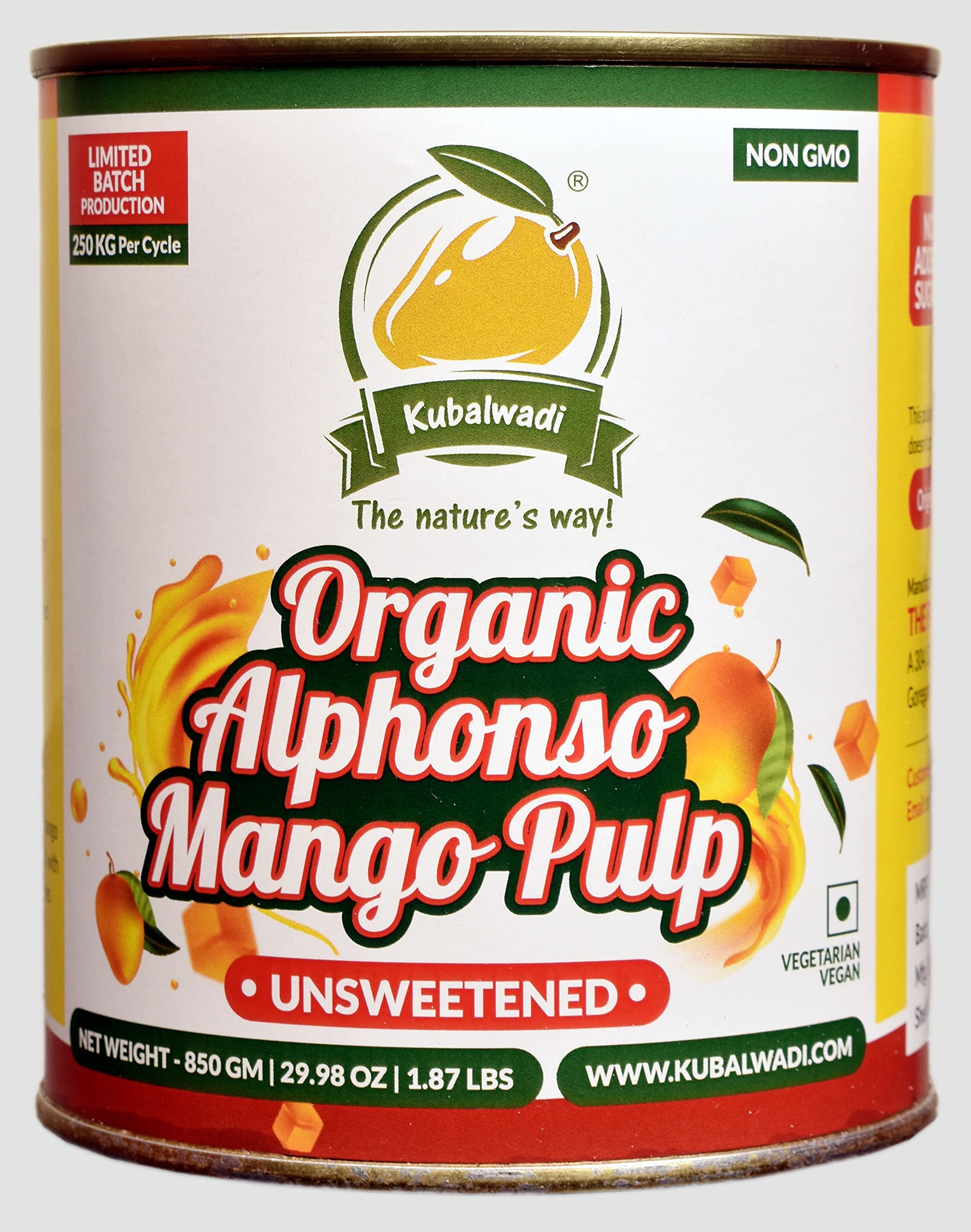 Kubalwadi Organic Alphonso Mango Pulp Aamras No Added Sugar No