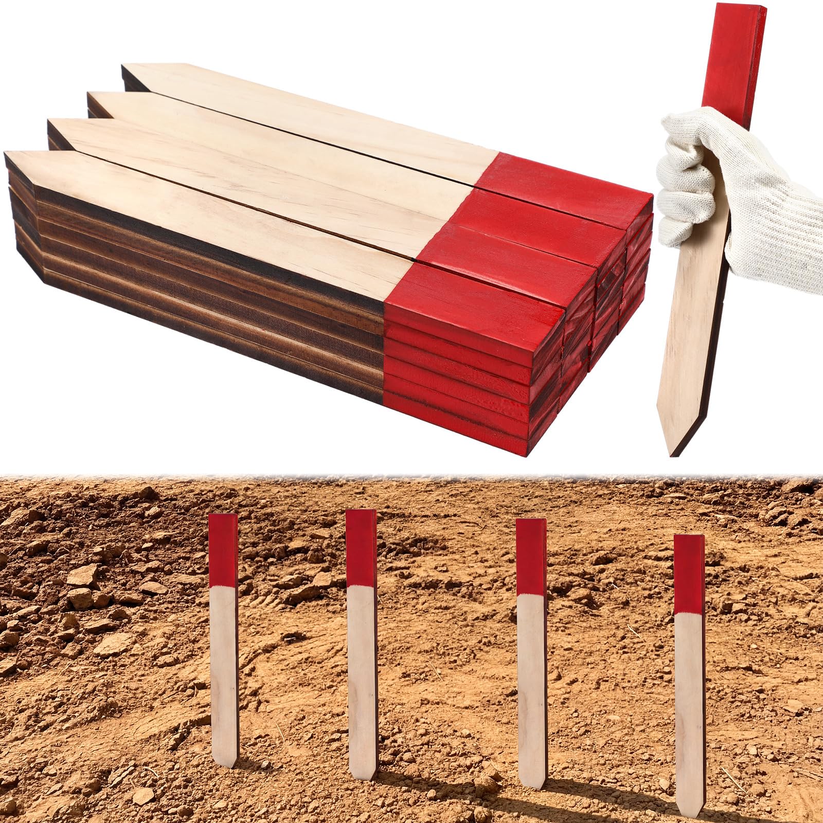 Mifoci 24 Pcs Wooden Survey Stakes 12 x 1.38 x 0.39 Inch, Sharp Point