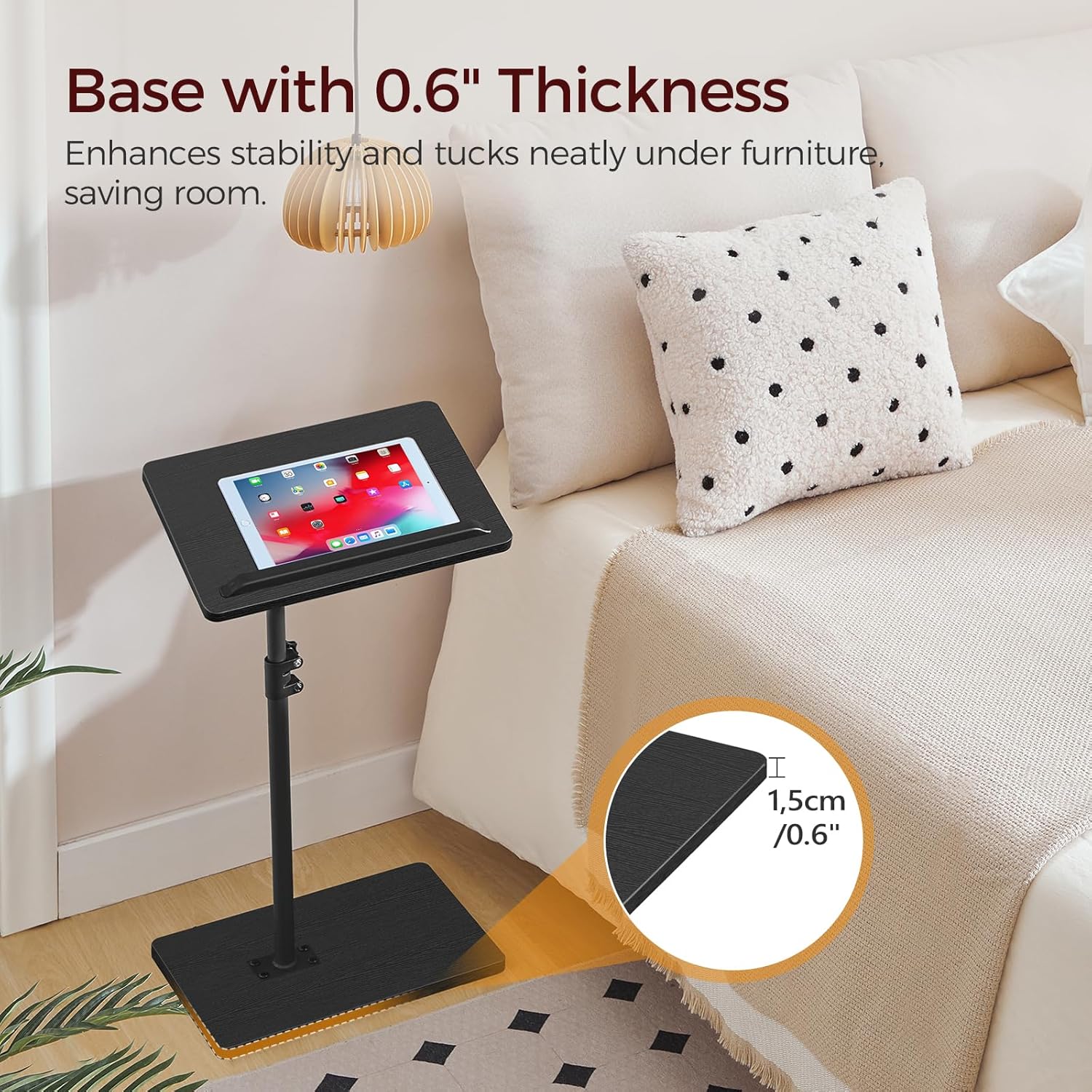 MAHANCRIS TV Tray Table, Height Adjustable TV Trays with 360° Swivel, Space-Saving Side Table for Couch, Multi-Functional Sofa Table with Anti-Slip Bar, Bedside, Black ETBK4501