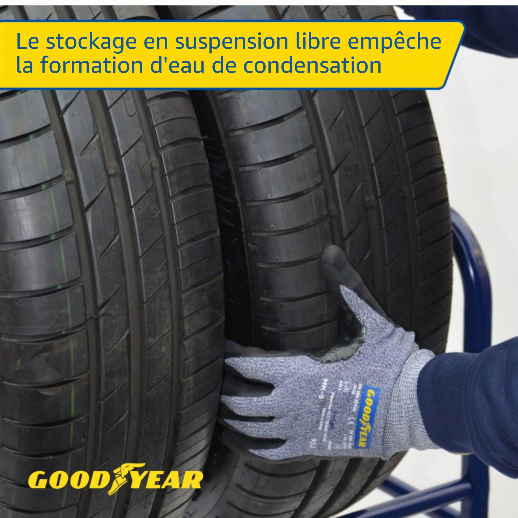 Goodyear Étagère pour 4 pneus, gain de place, hauteur réglable, 2 niveaux, capacité de charge jusqu'à 120 kg, bleu