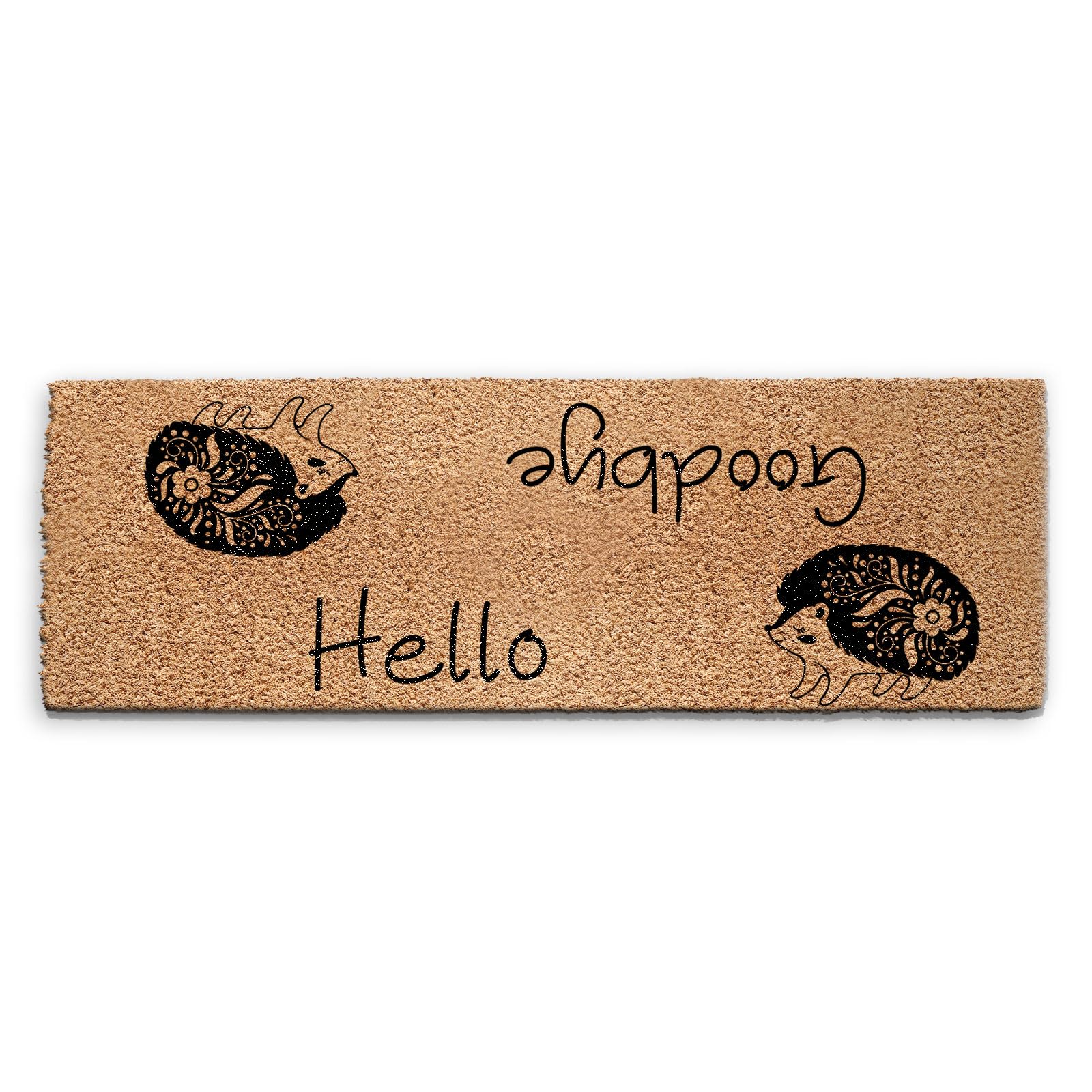 Hairyworm Flower Hedgehog Doormat (240cm x 80cm) Large, Hello Goodbye Welcome Front Door Mat, Coconut Core Fibre Heavy Duty Mat, Rug, Indoor Natural Coir Mat Ultra Wide