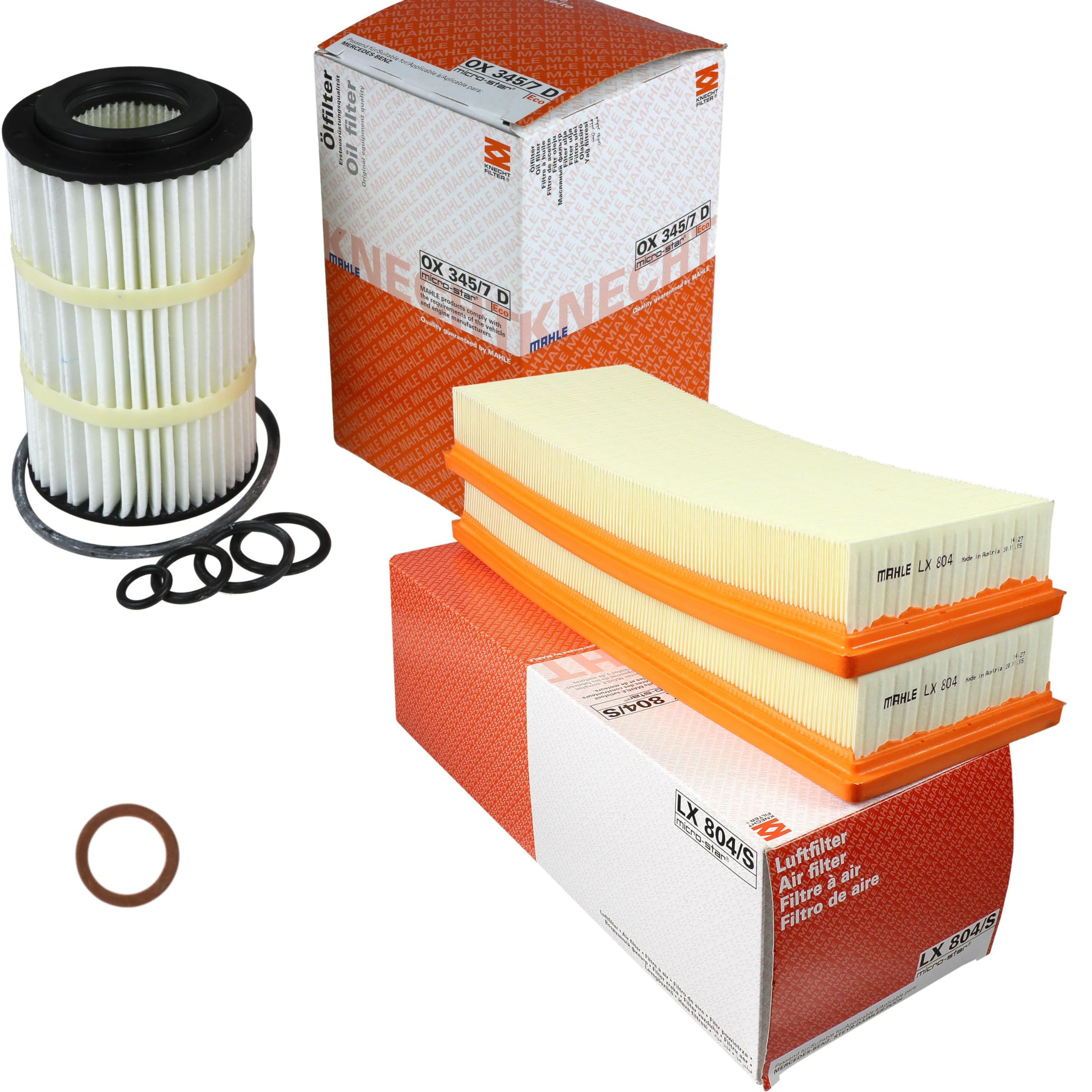 Paquete de inspección Kit de mantenimiento con filtro de aceite OX 345/7D, filtro de aire LX 804/S, anillo de sellado