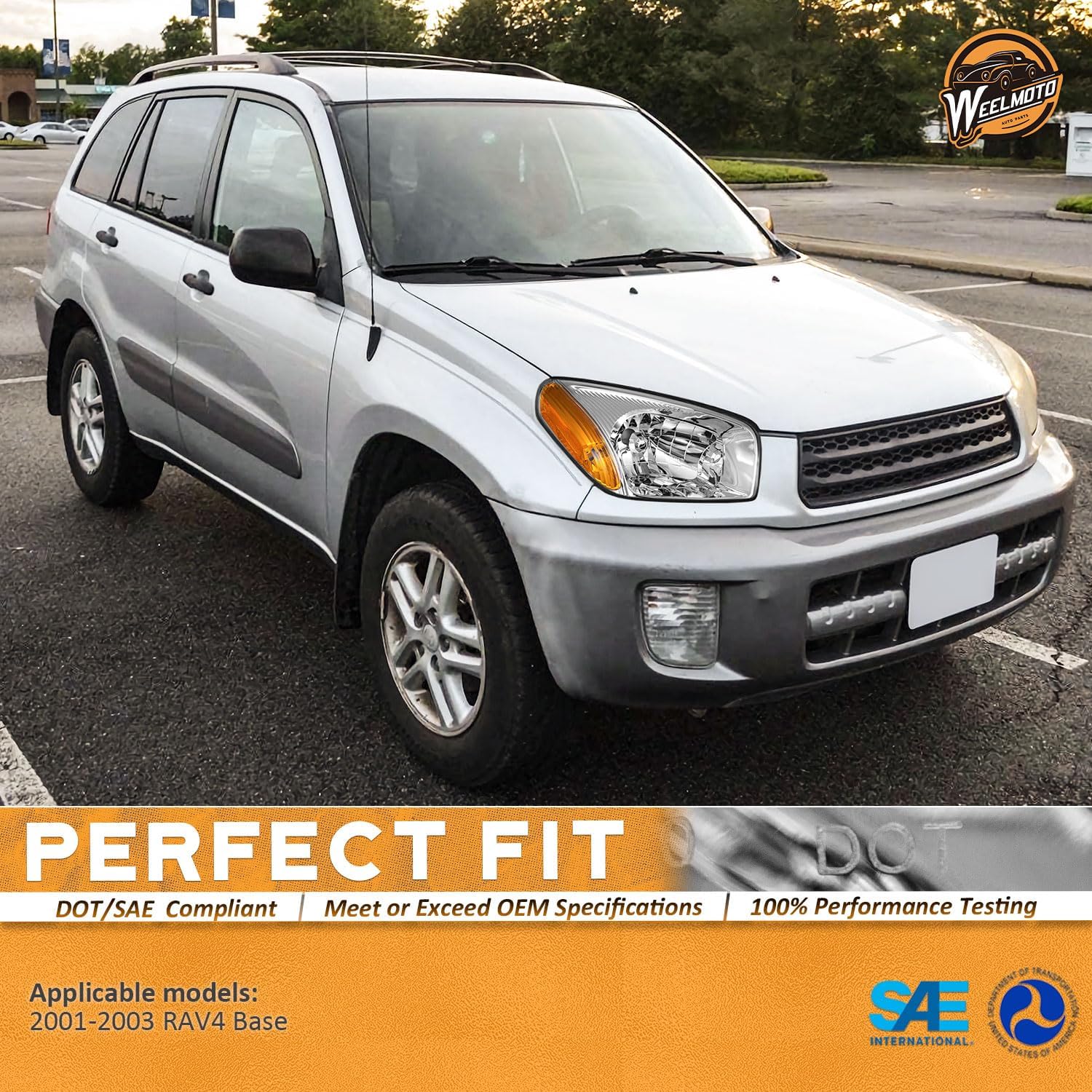 WEELMOTO for 2001-2003 Toyota Rav4 Headlight Assembly Replacement For 01-03 Rav4 Headlamp with Chrome Housing Amber Reflector Left & Right Side